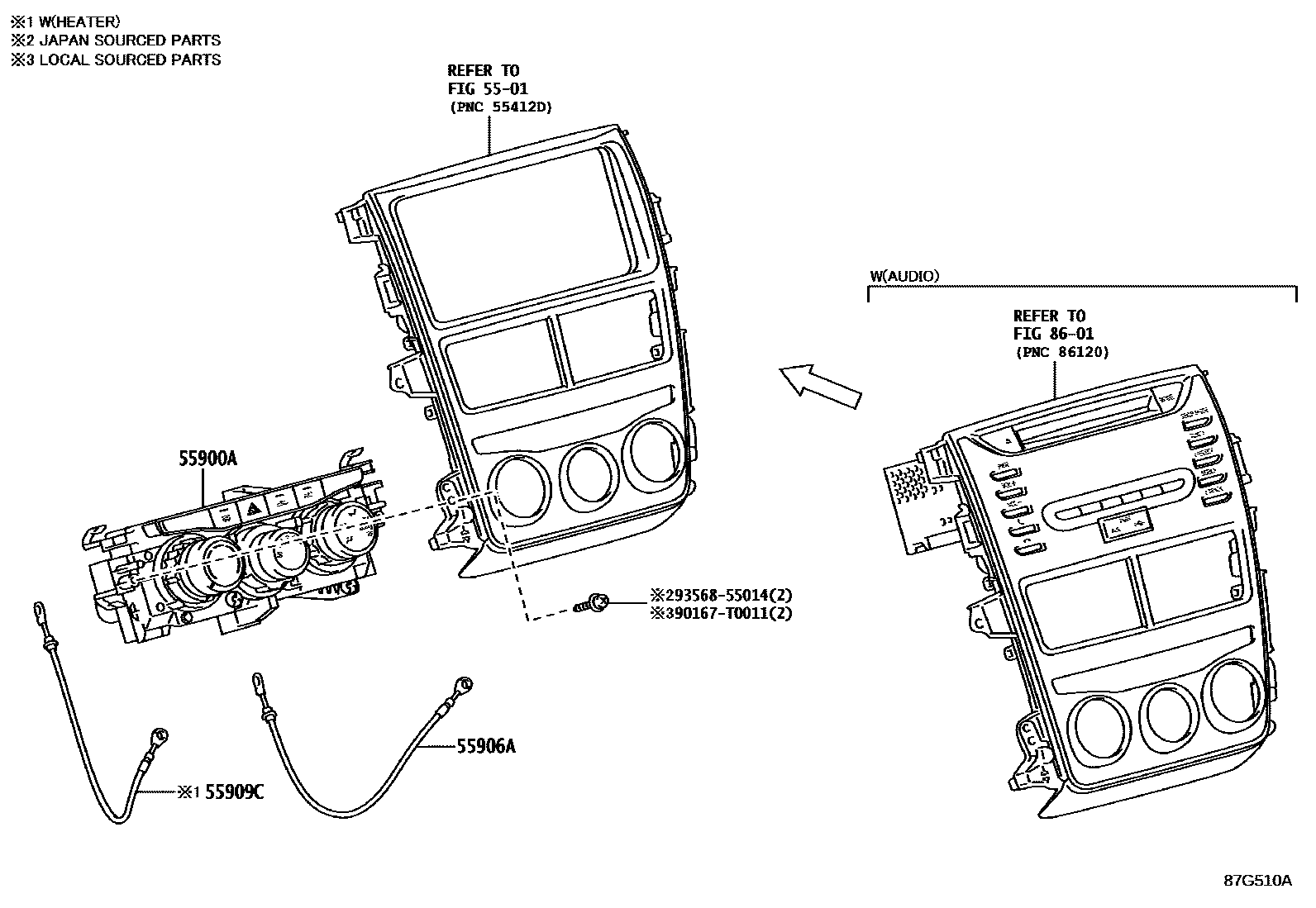 Toyota YARIS 暖风和空调系统 - 控制器和风管 EPC diagram — 87G510A