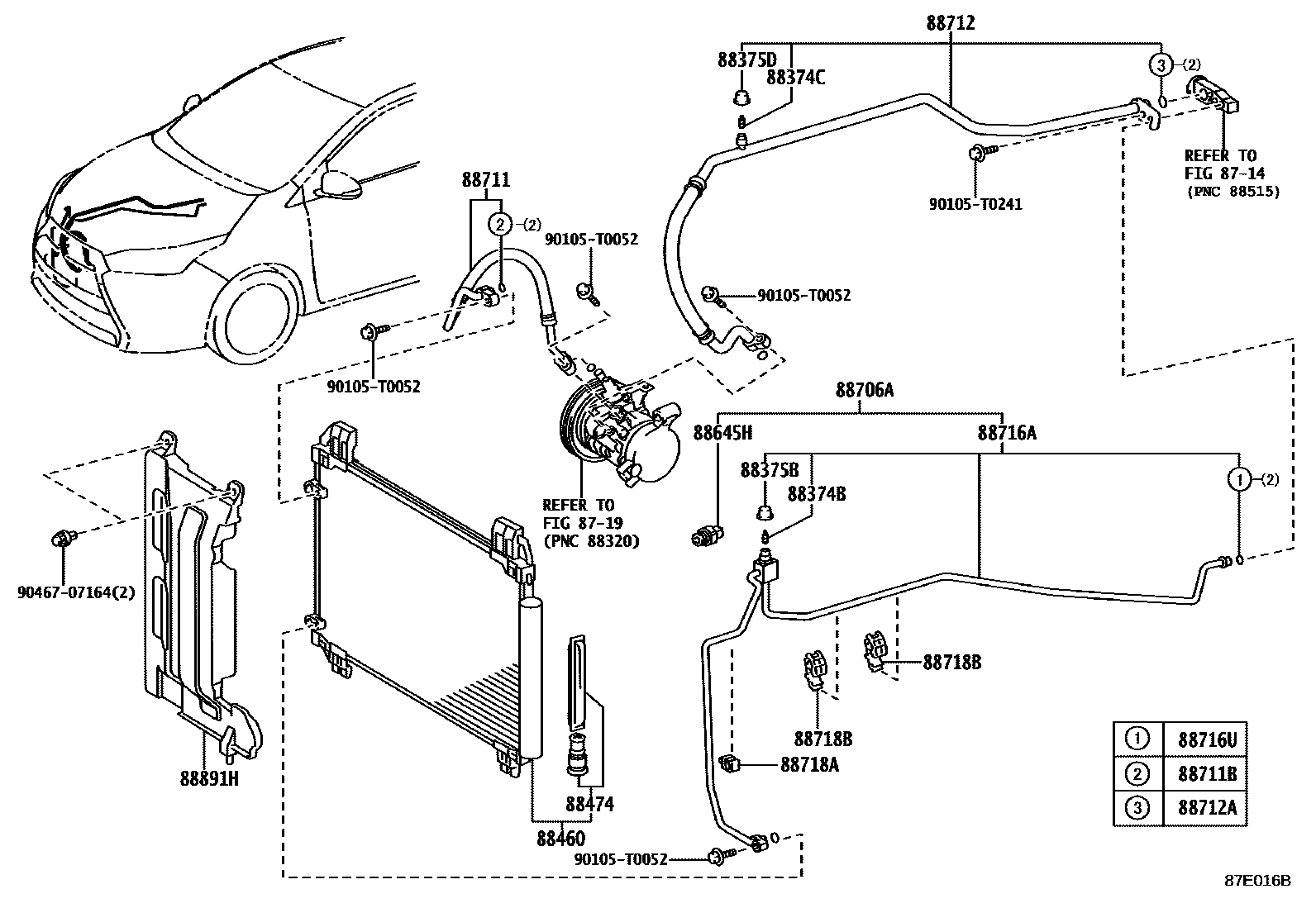 Toyota YARIS Heating & Air Conditioning - Cooler Piping EPC diagram — 87E016B