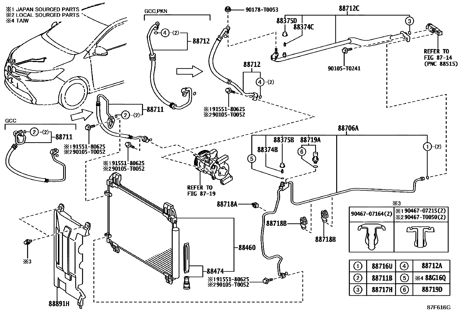 Toyota YARIS Heating & Air Conditioning - Cooler Piping EPC diagram — 87F616G