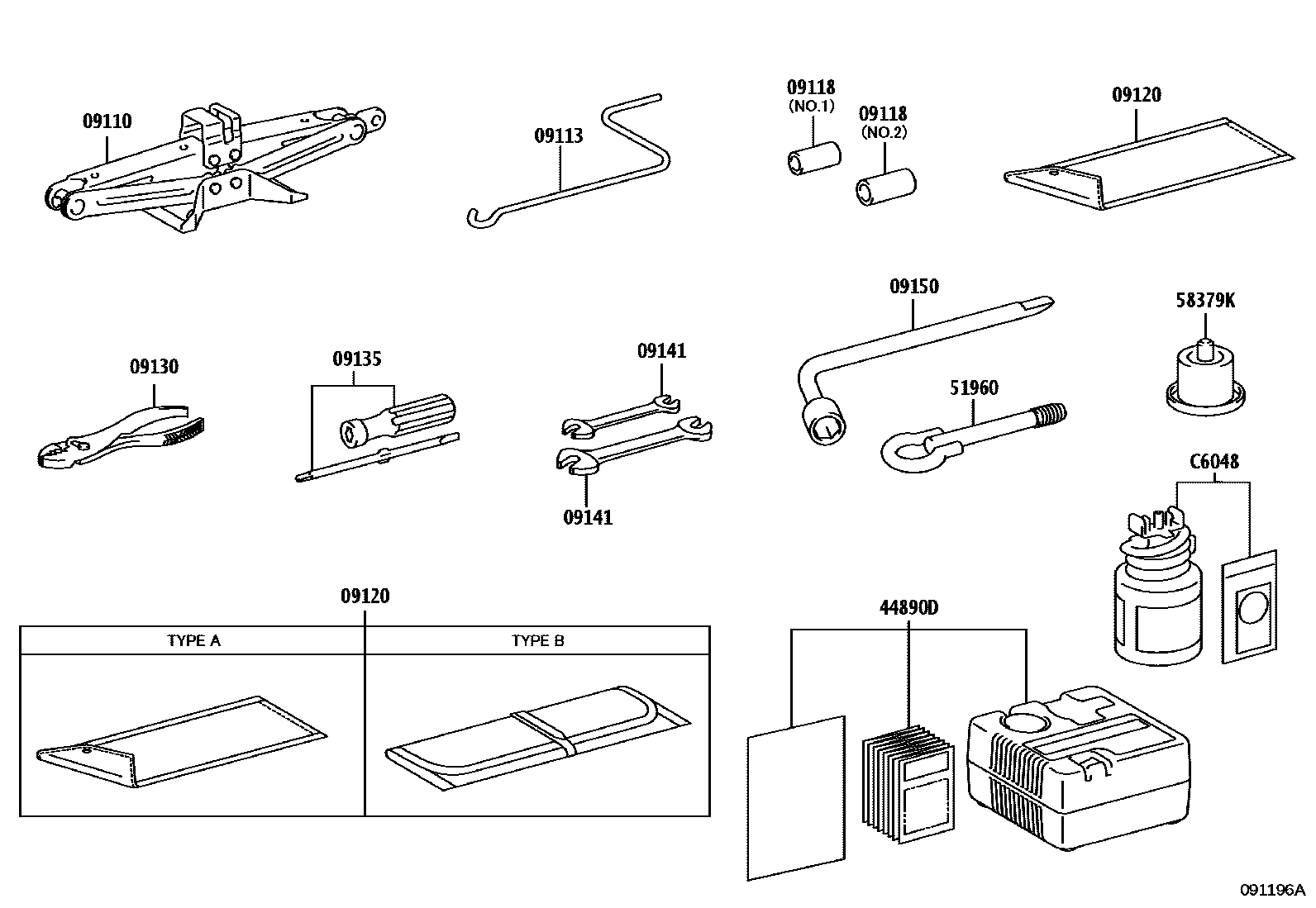 Toyota YARIS Standard Tools EPC diagram — 091196A