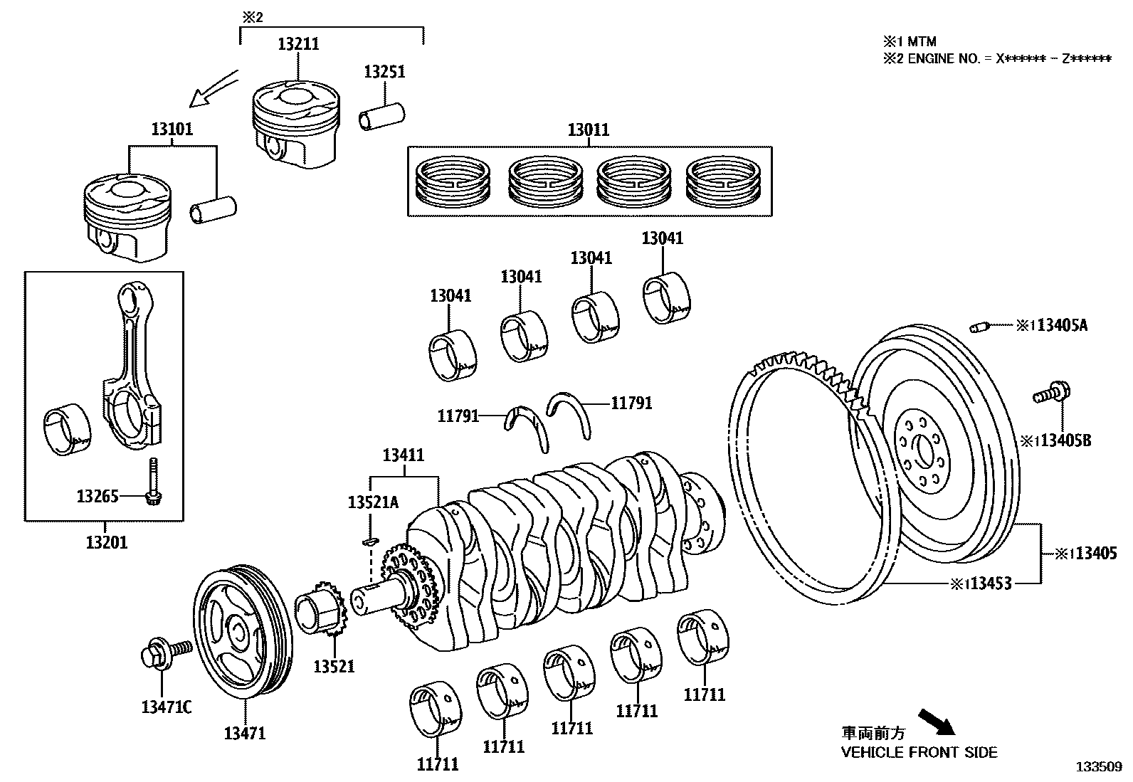 Toyota YARIS Crankshaft & Piston EPC diagram — 133509