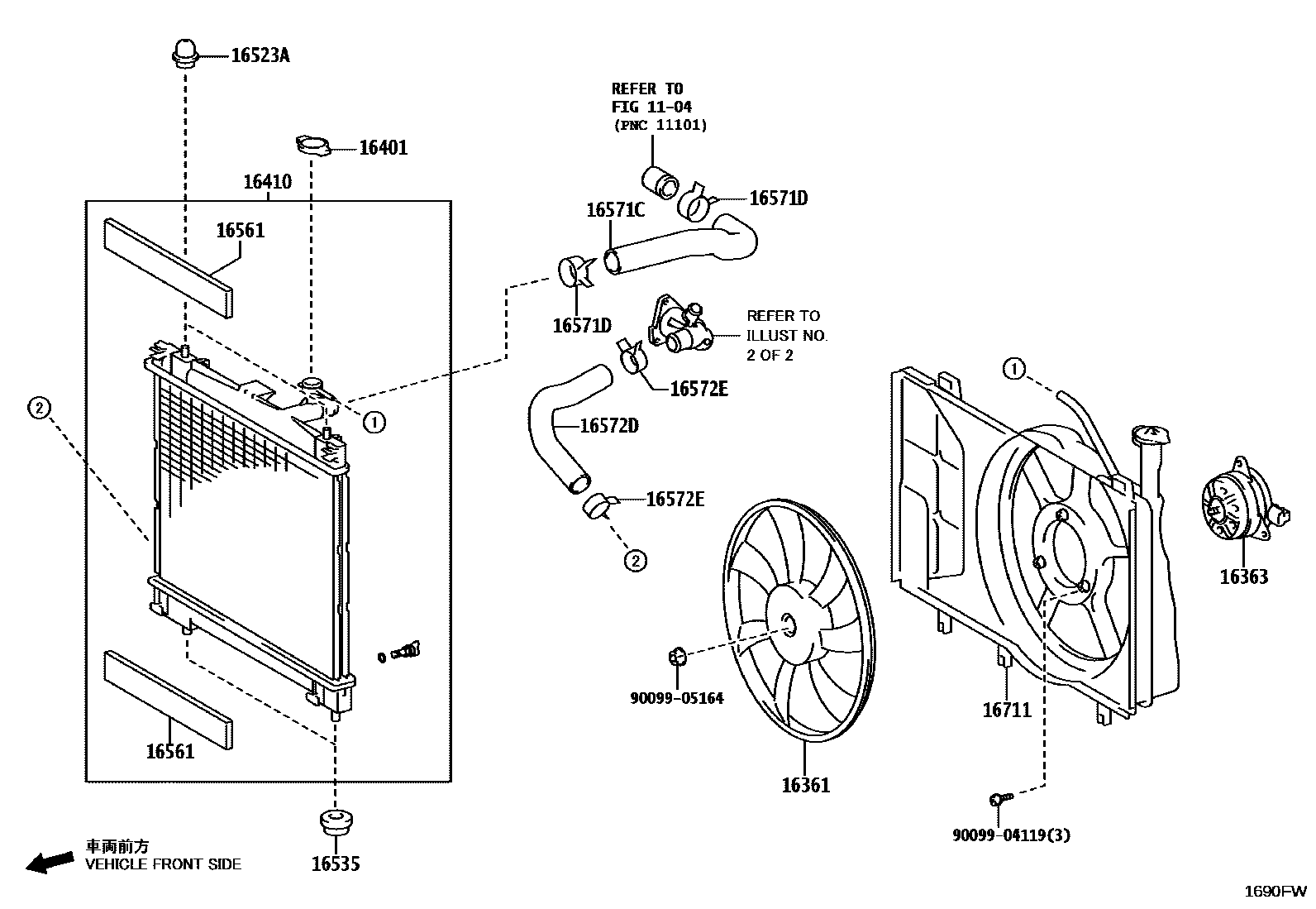Toyota YARIS RADIATOR & WATER OUTLET EPC diagram — 1690FW