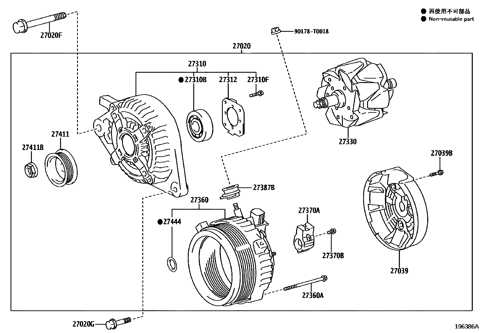 Toyota YARIS Alternator EPC diagram — 196386A