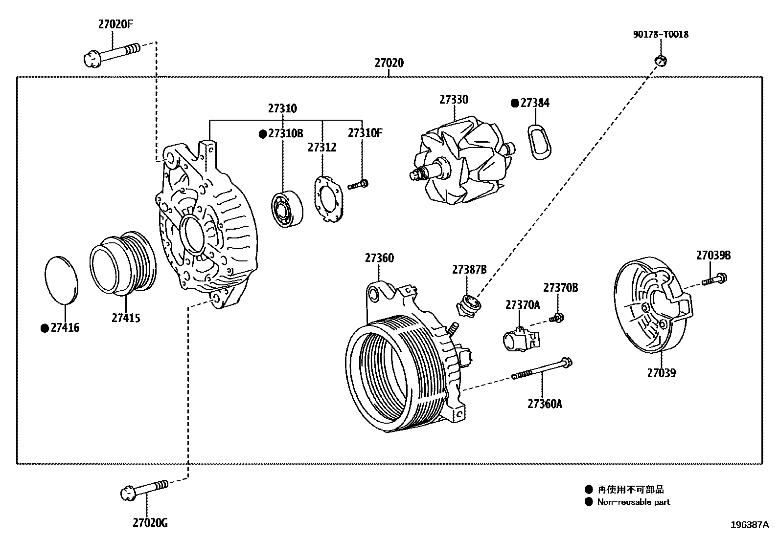 Toyota YARIS Alternator EPC diagram — 196387A