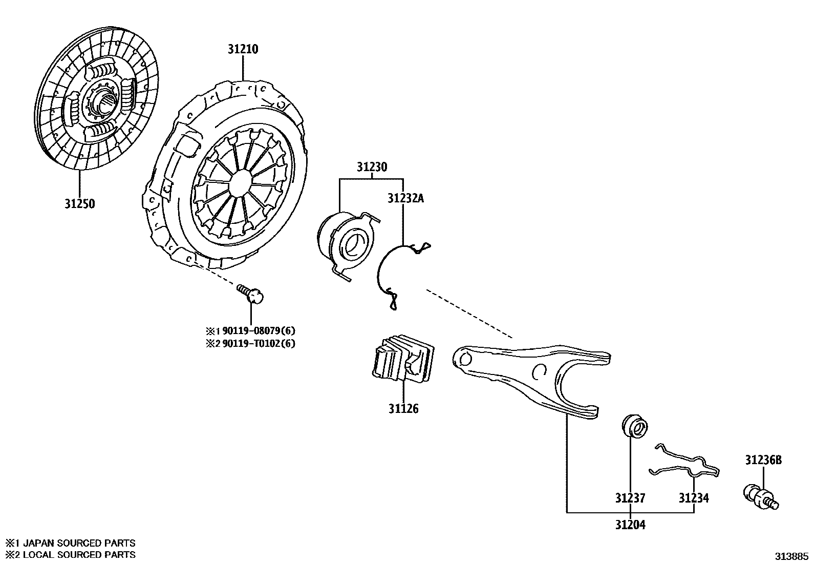 Toyota YARIS 离合器和分离叉 EPC diagram — 313885