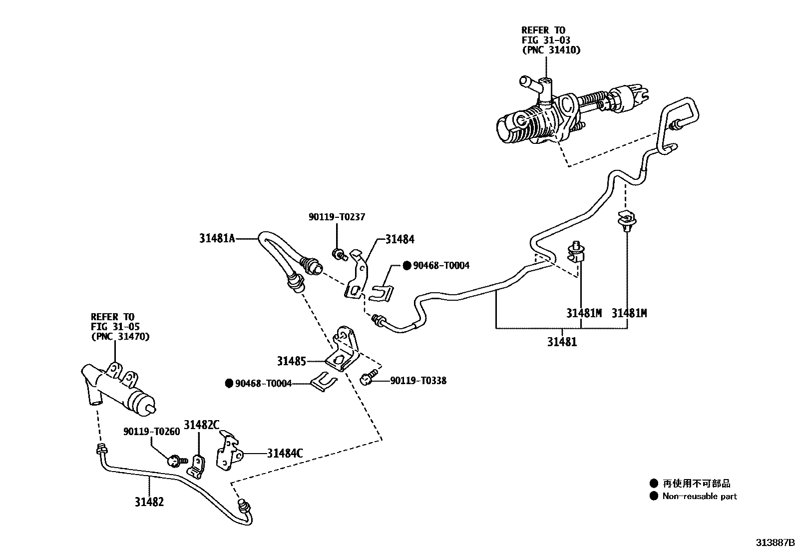 Toyota YARIS 离合器踏板和挠性软管 EPC diagram — 313887B