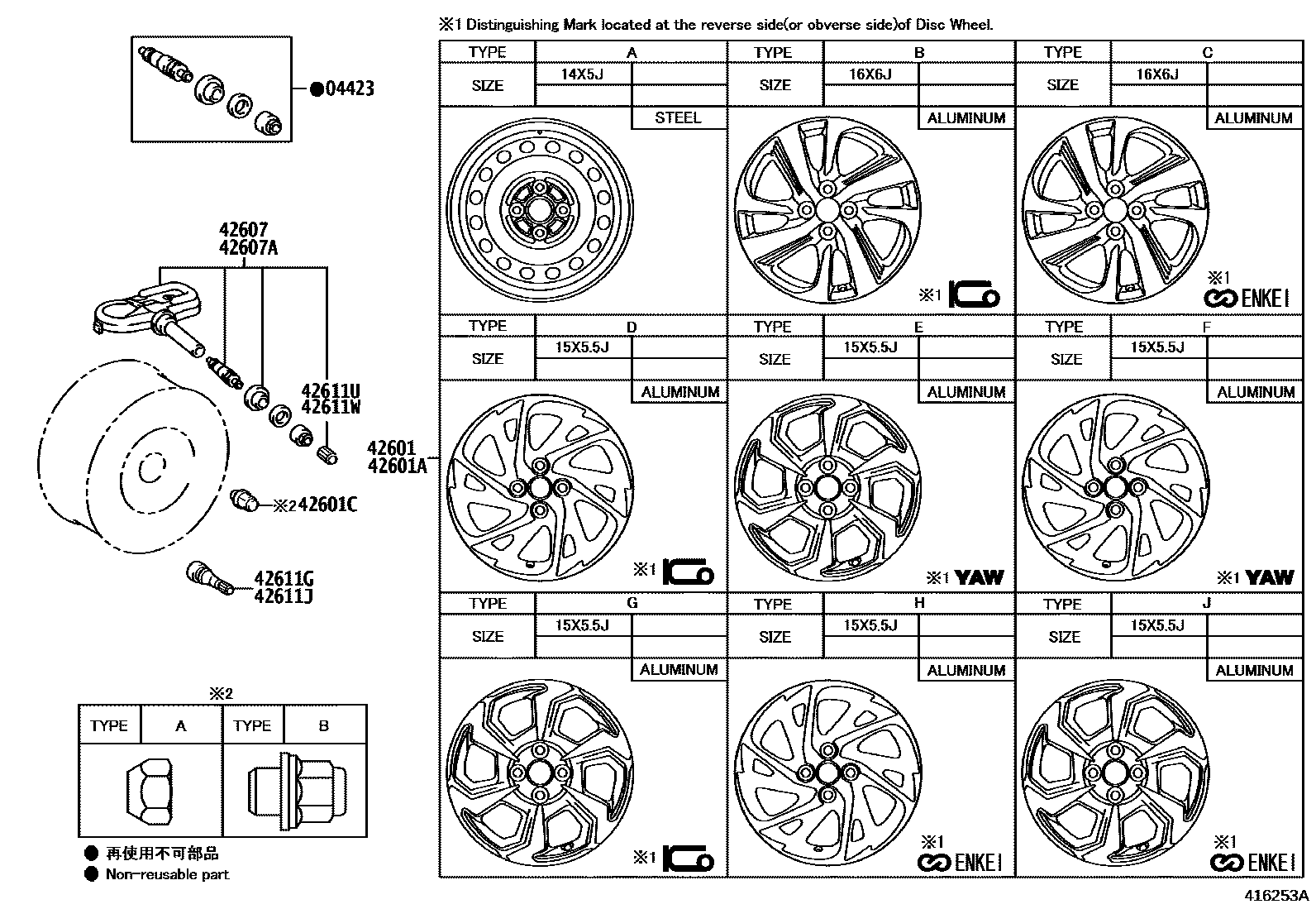 Toyota YARIS 车轮和车轮盖 EPC diagram — 416253A