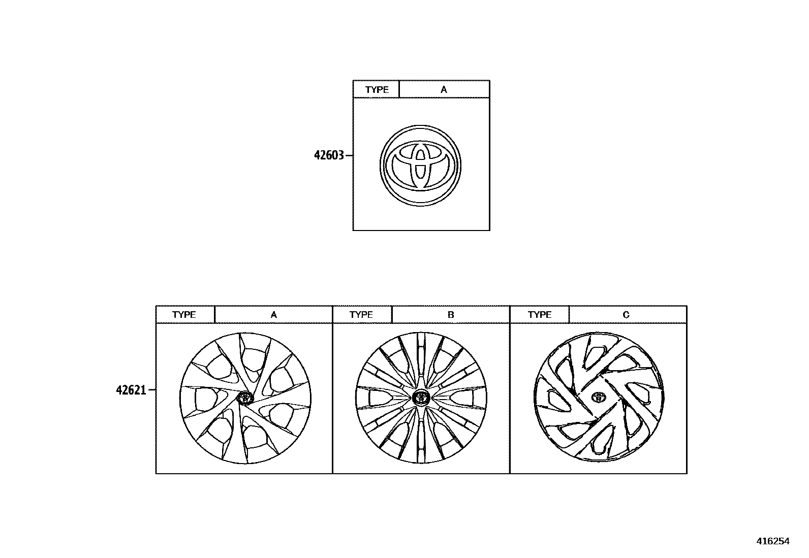 Toyota YARIS 车轮和车轮盖 EPC diagram — 416254