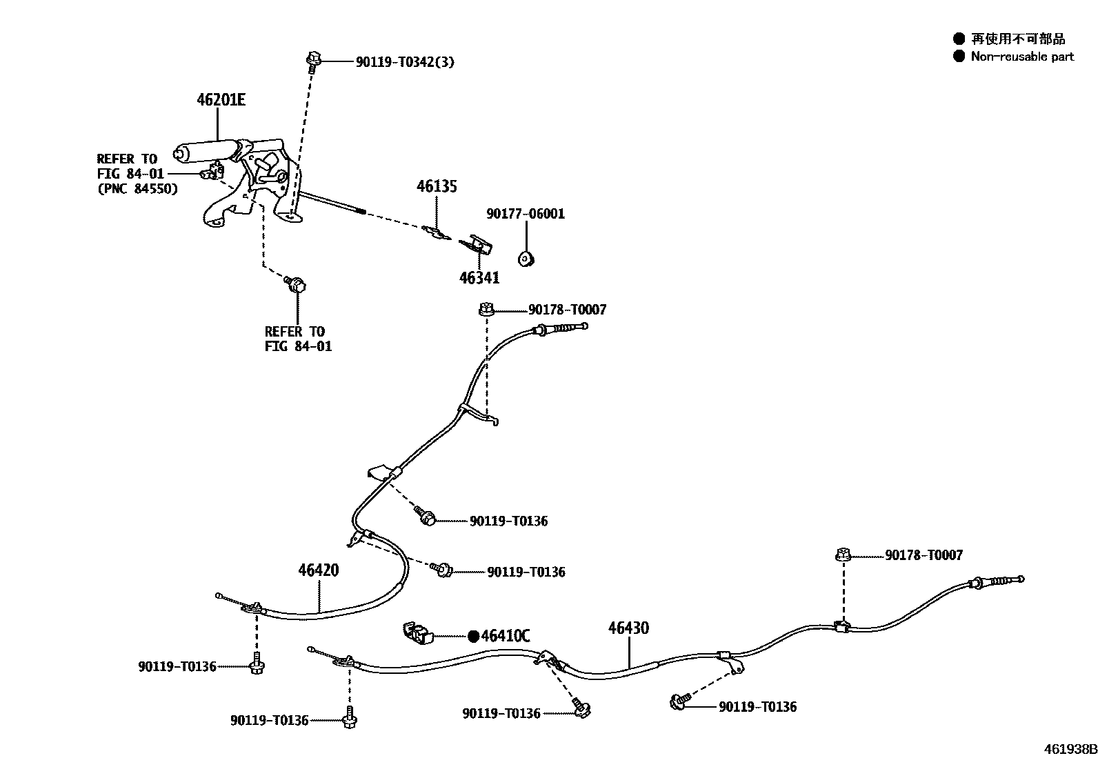 Toyota YARIS Parking Brake & Cable EPC diagram — 461938B