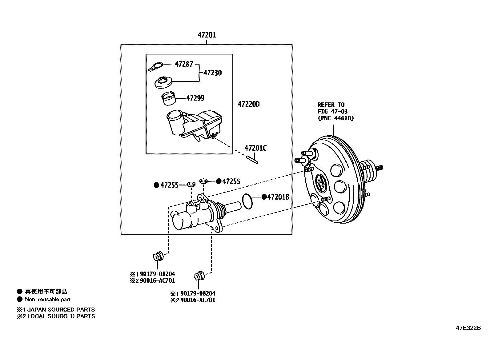Toyota YARIS 制动总泵 EPC diagram — 47E322B