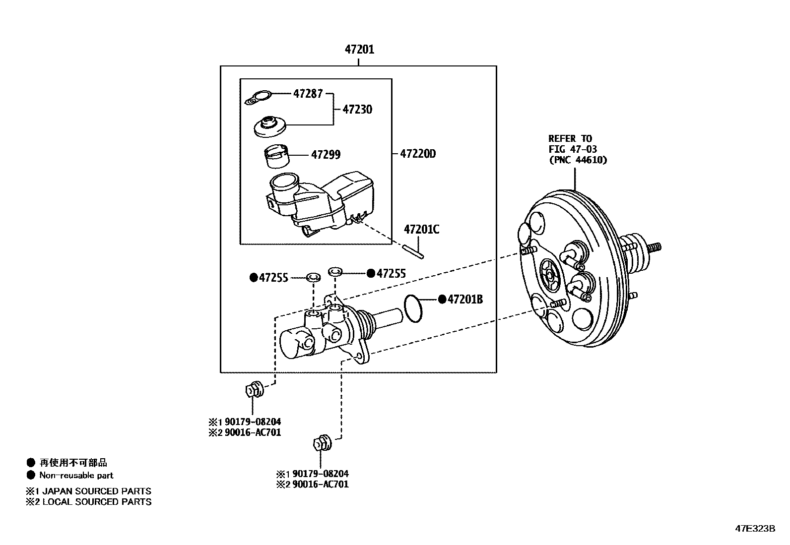 Toyota YARIS 制动总泵 EPC diagram — 47E323B