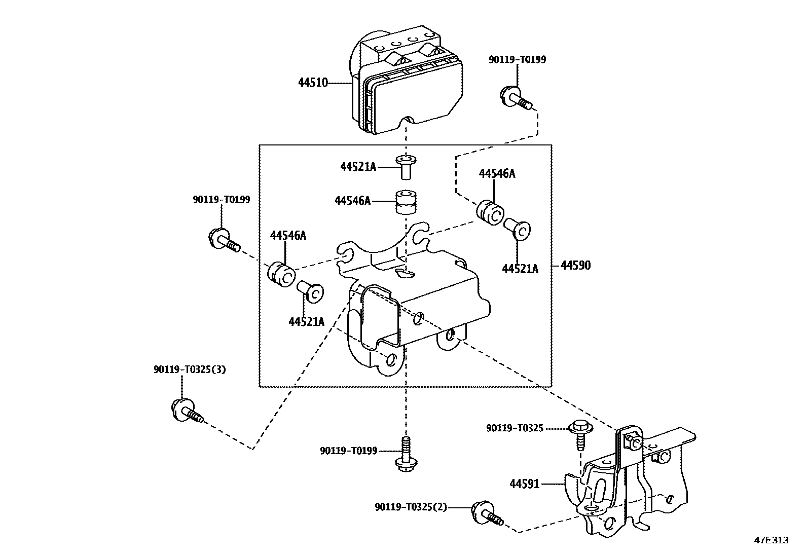 Toyota YARIS 制动配管和卡箍 EPC diagram — 47E313