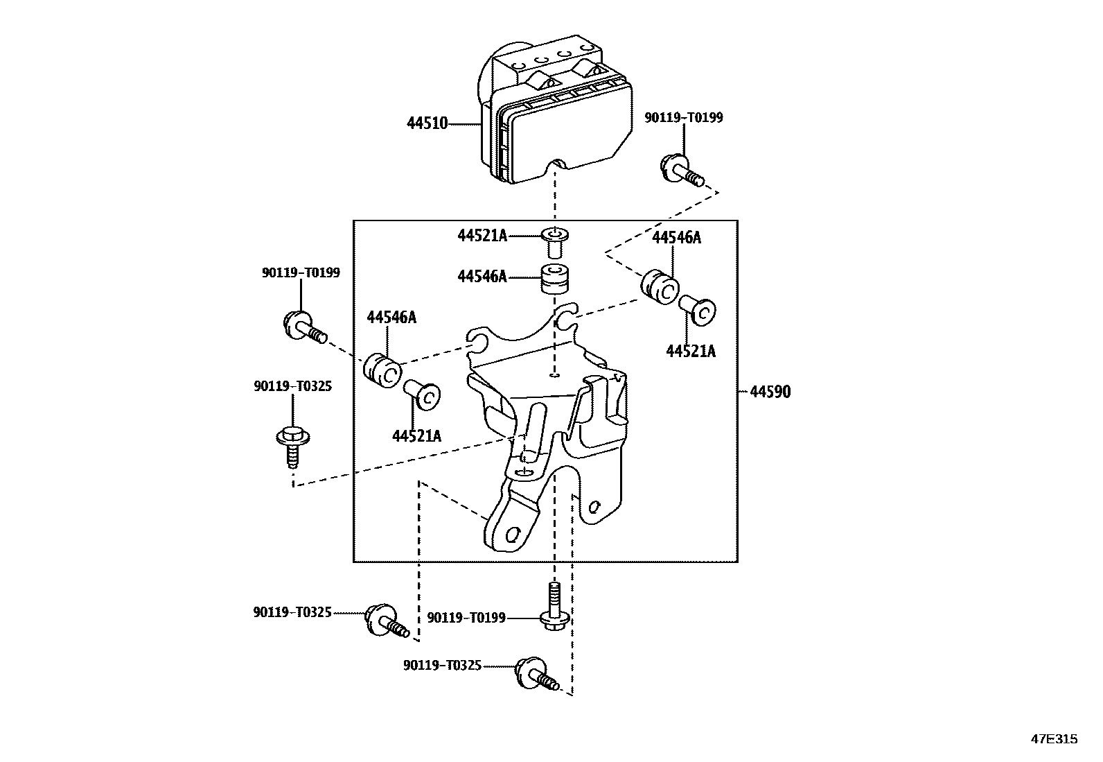 Toyota YARIS 制动配管和卡箍 EPC diagram — 47E315