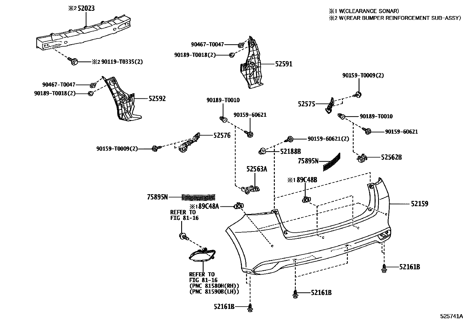Toyota YARIS 后保险杠及附件 EPC diagram — 525741A