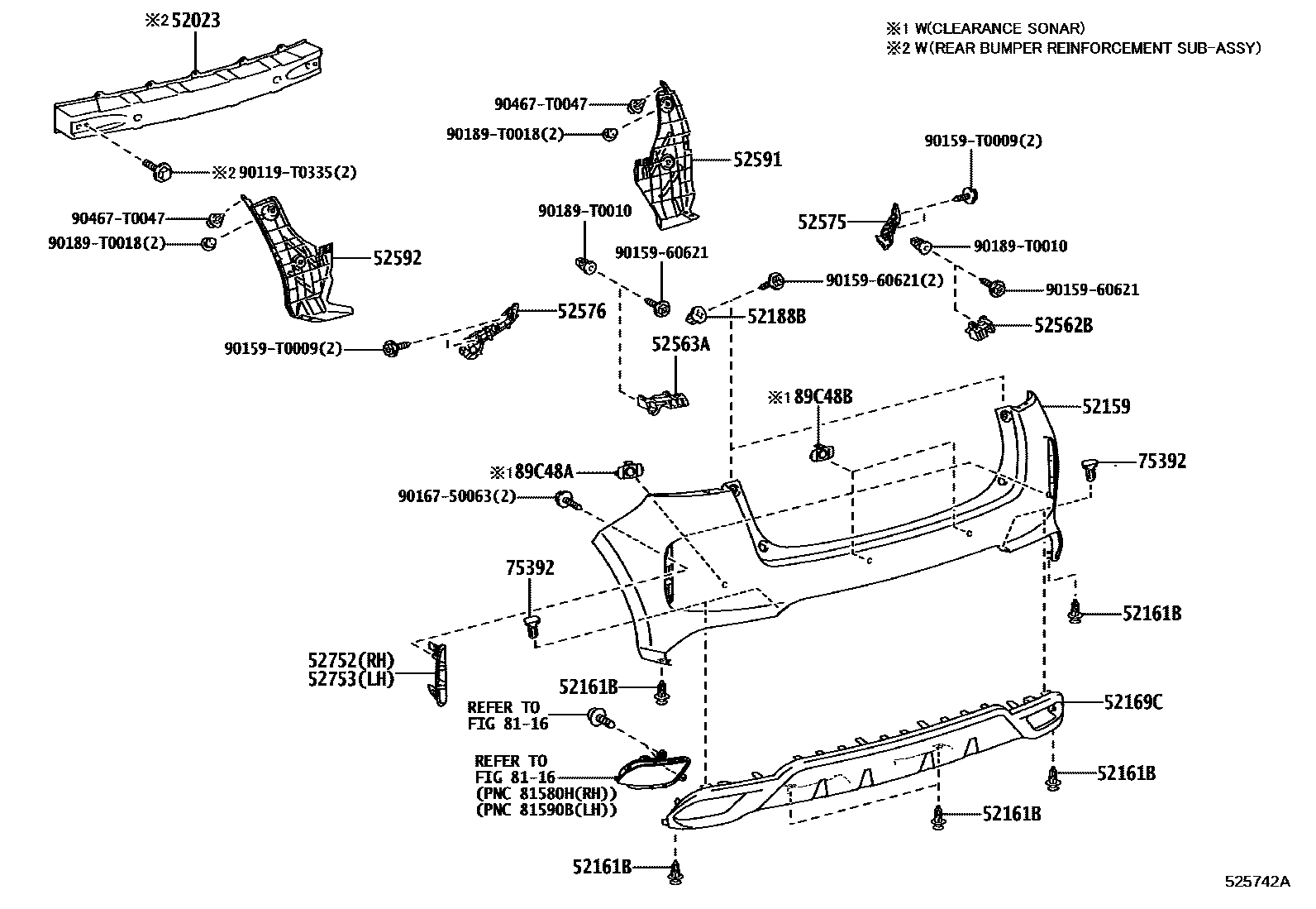 Toyota YARIS 后保险杠及附件 EPC diagram — 525742A