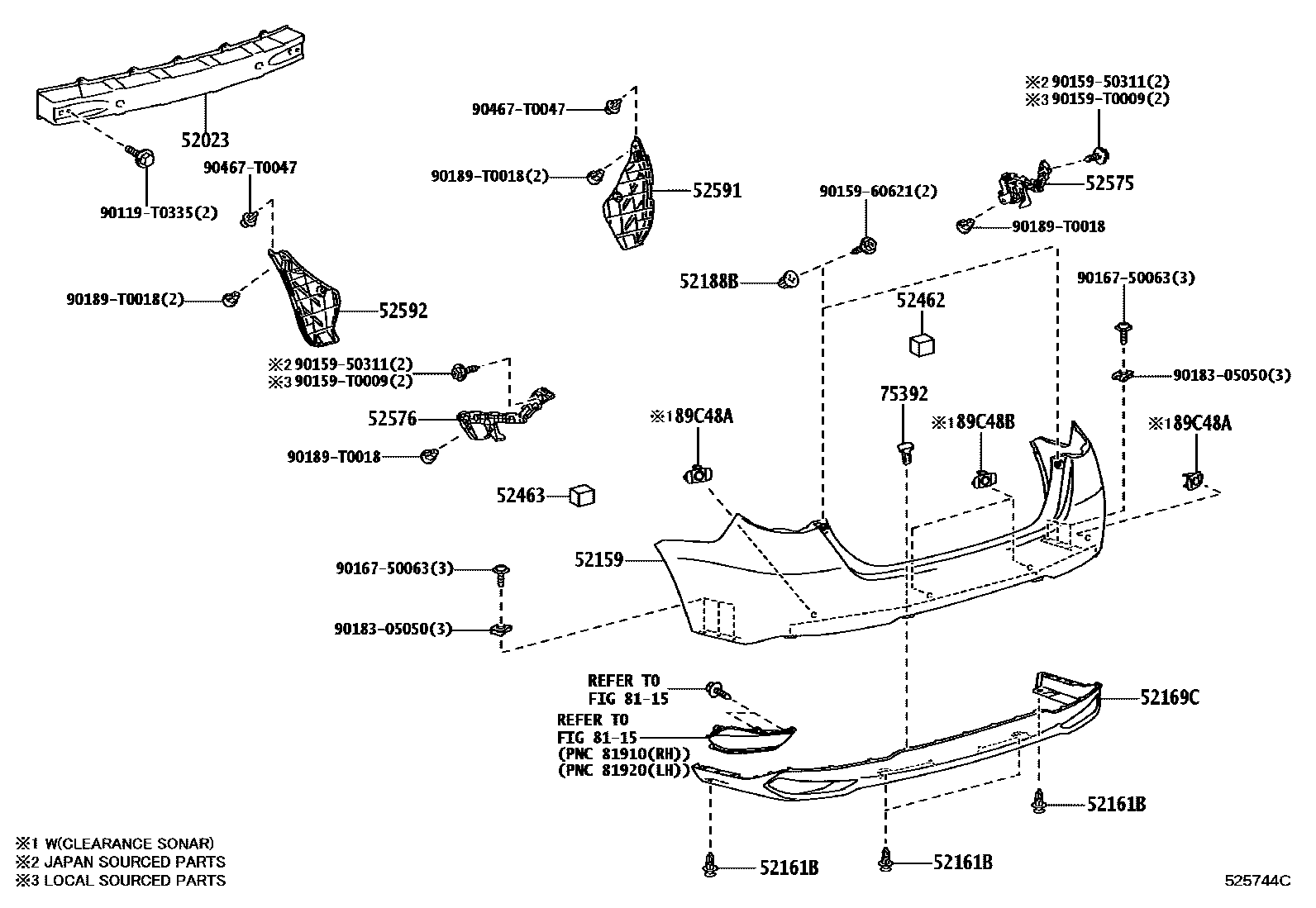 Toyota YARIS 后保险杠及附件 EPC diagram — 525744C