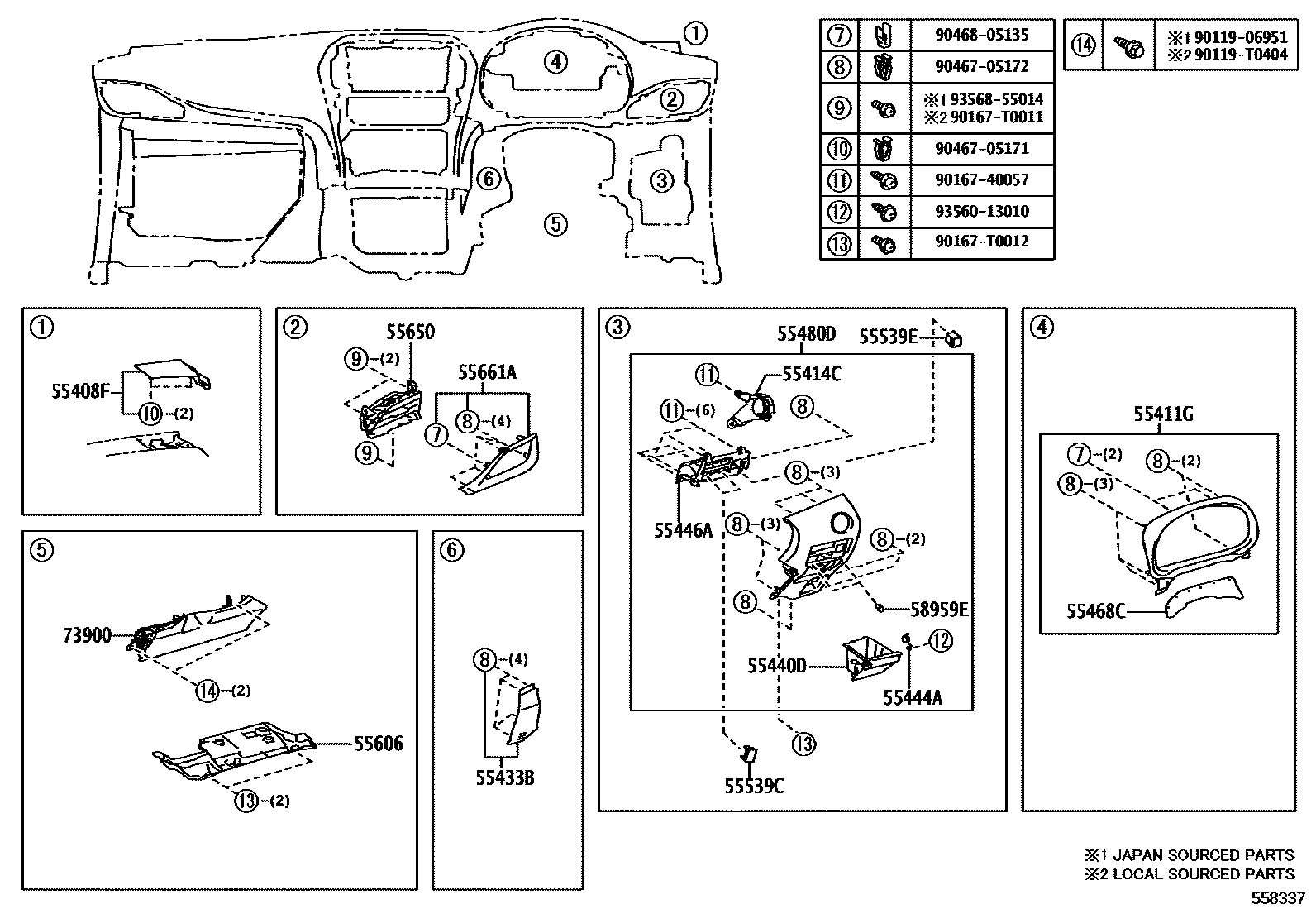 Toyota YARIS 仪表板和手套箱 EPC diagram — 558337
