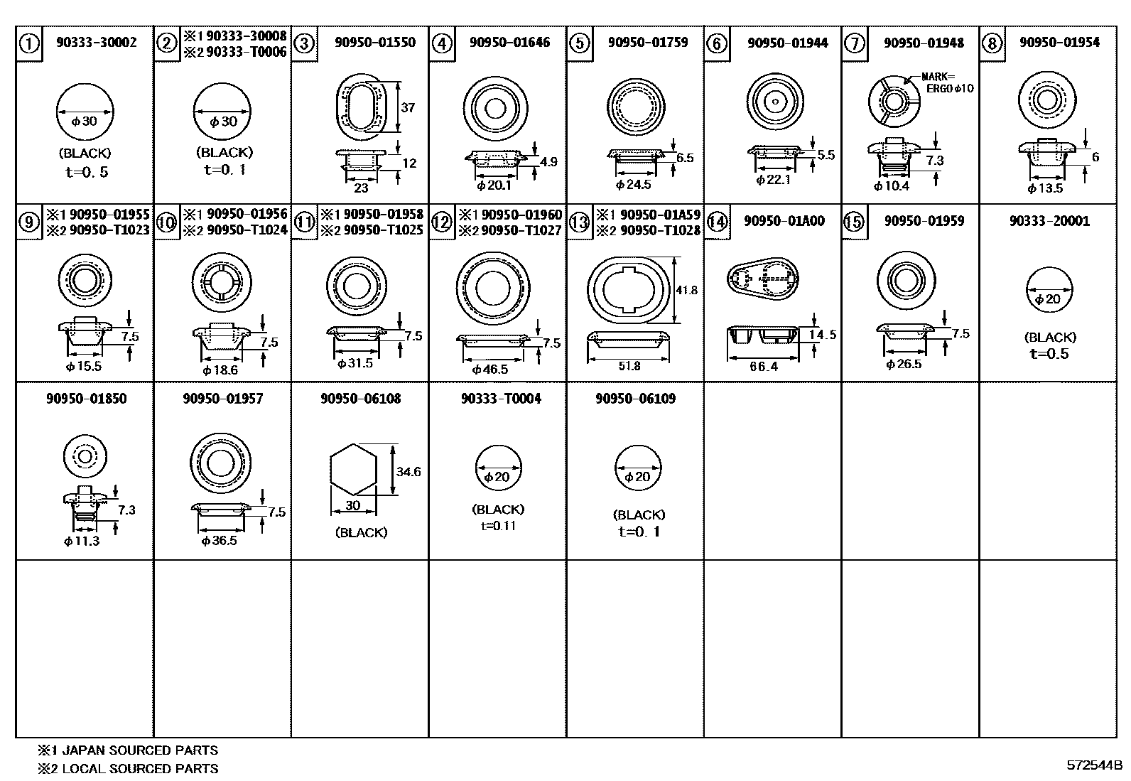 Toyota YARIS hole plug EPC diagram — 572544B