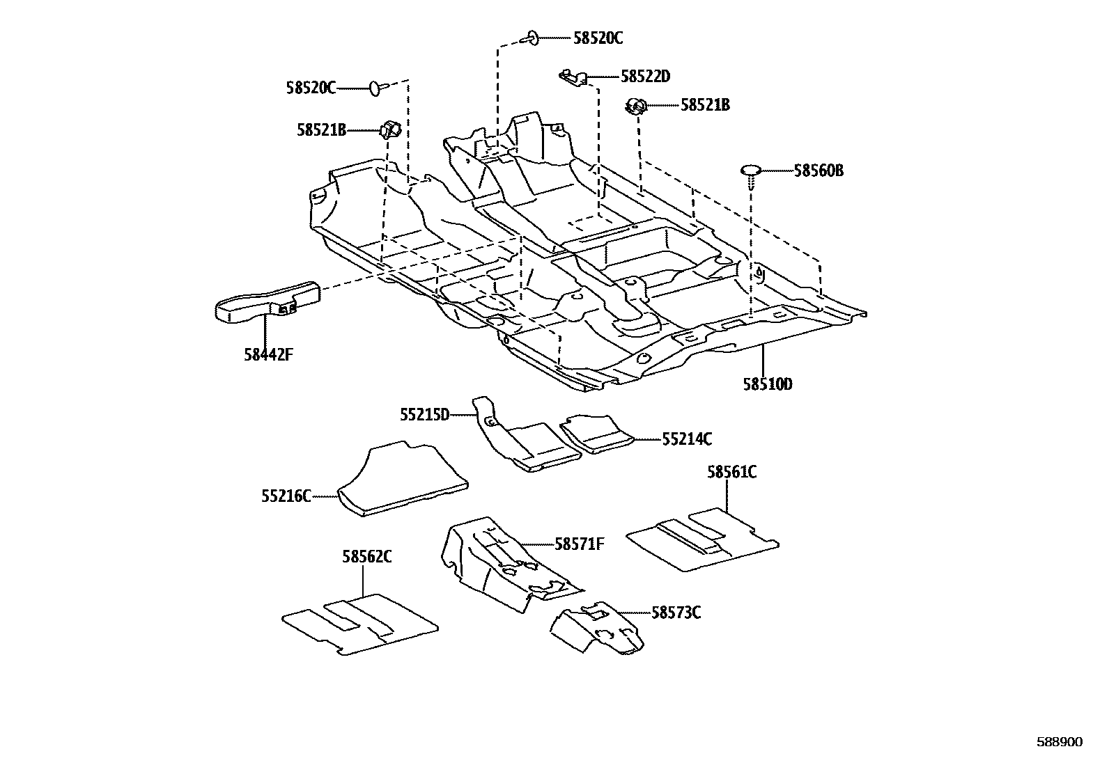 Toyota YARIS 地板垫和地毯 EPC diagram — 588900