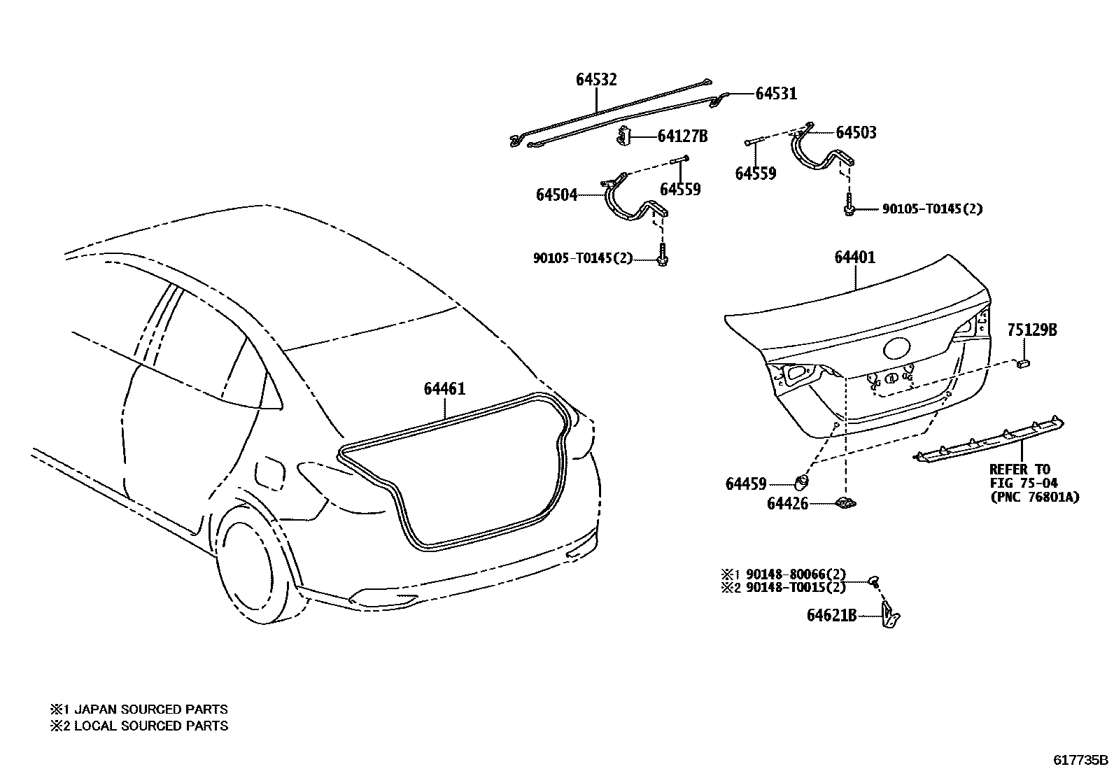 Toyota YARIS 行李箱门和行李箱锁 EPC diagram — 617735B