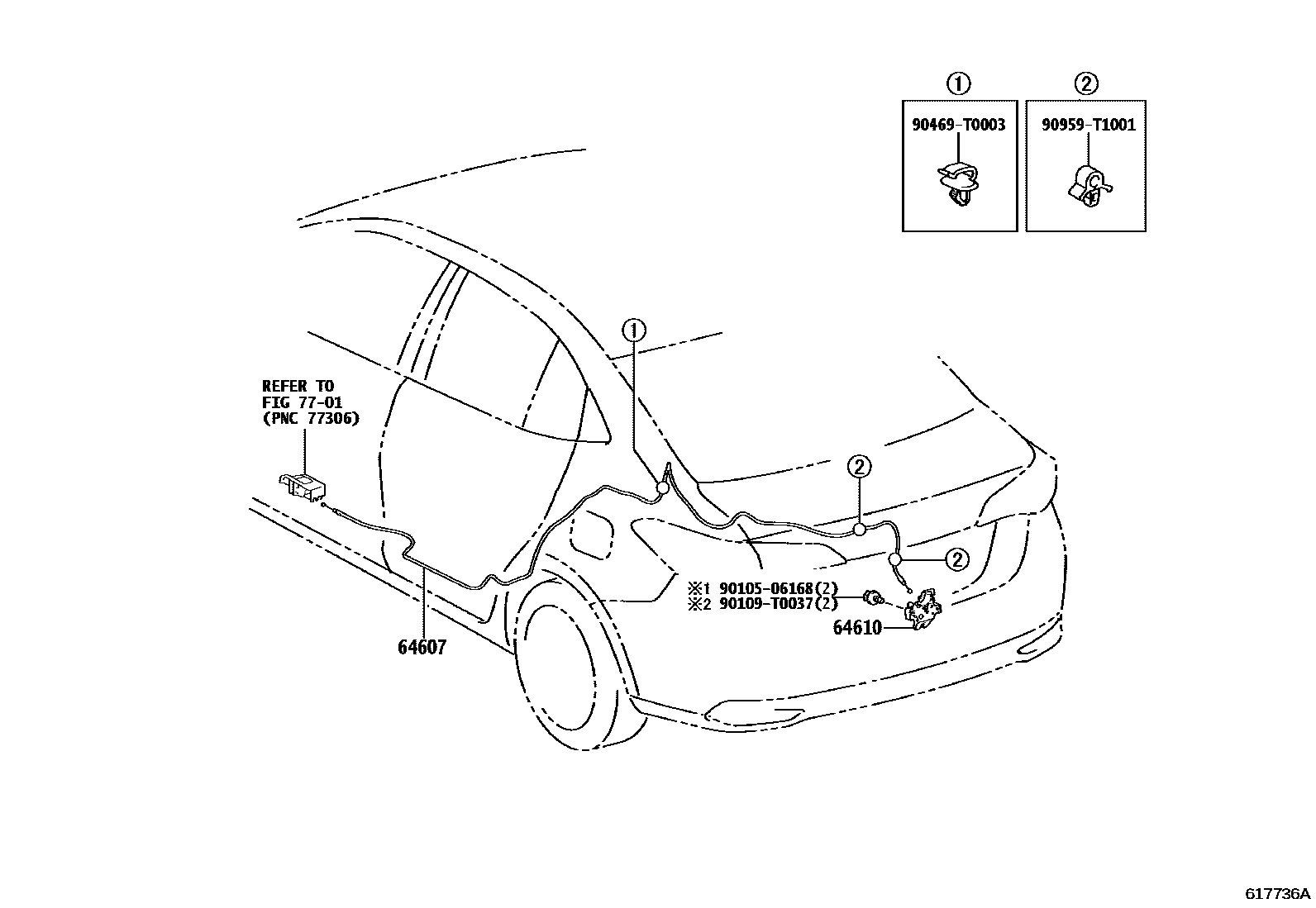 Toyota YARIS 行李箱门和行李箱锁 EPC diagram — 617736A