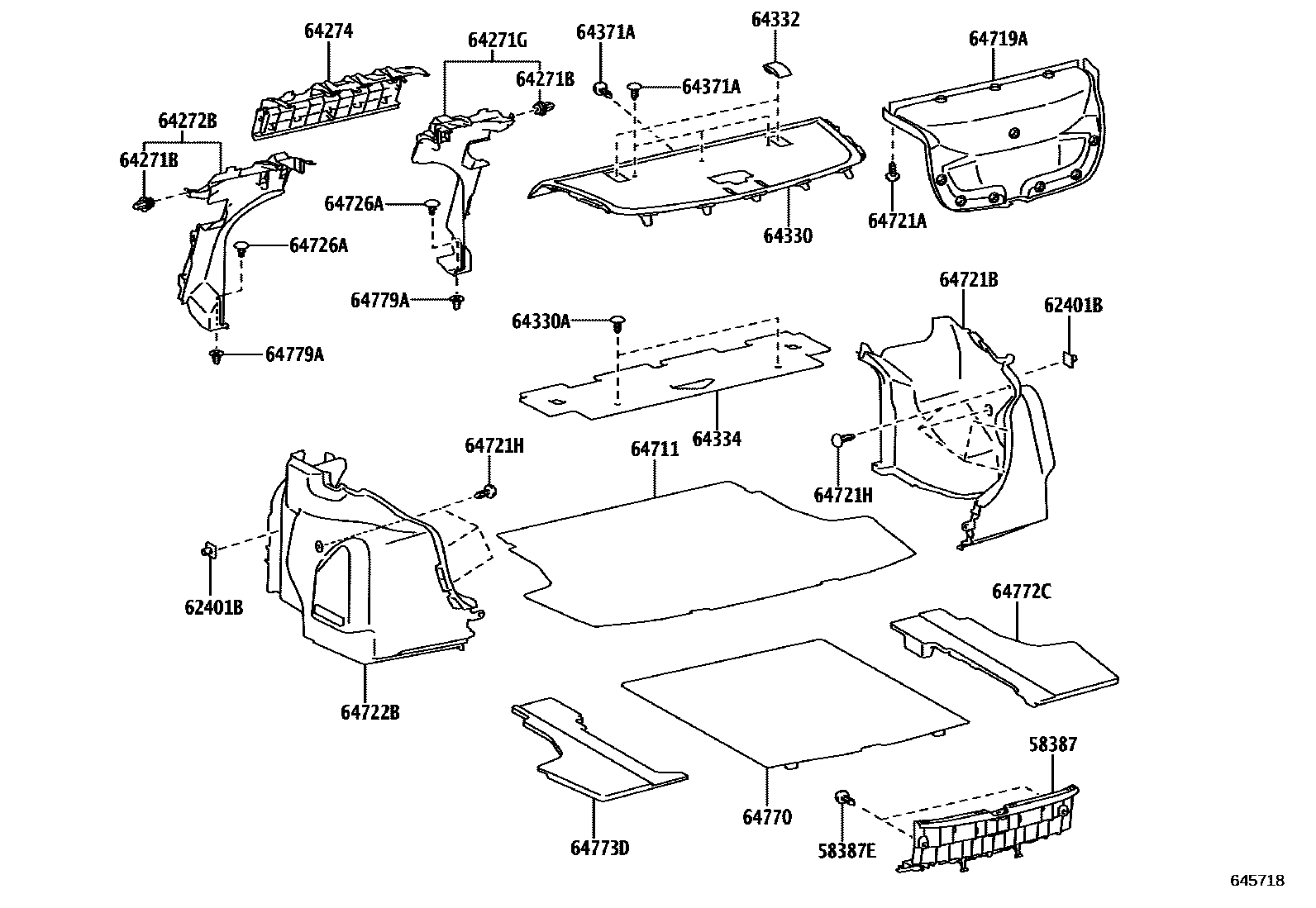 Toyota YARIS 杂物箱板和行李箱垫 EPC diagram — 645718