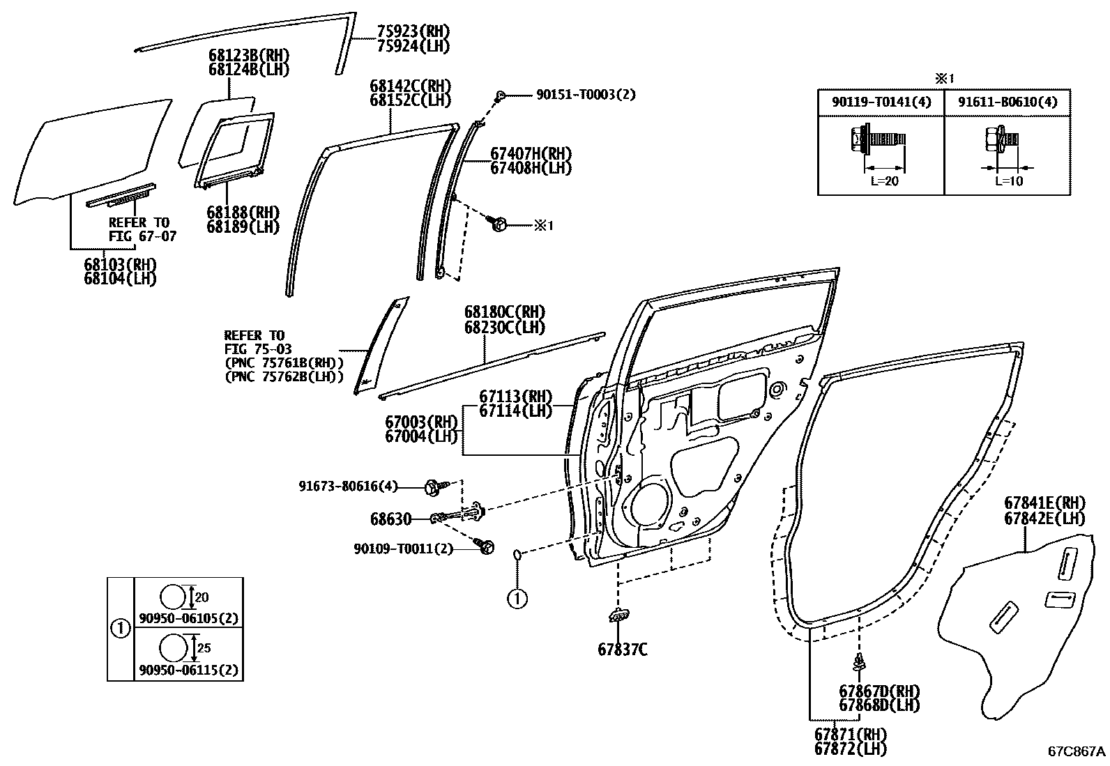 Toyota YARIS 后门板和后门玻璃 EPC diagram — 67C867A