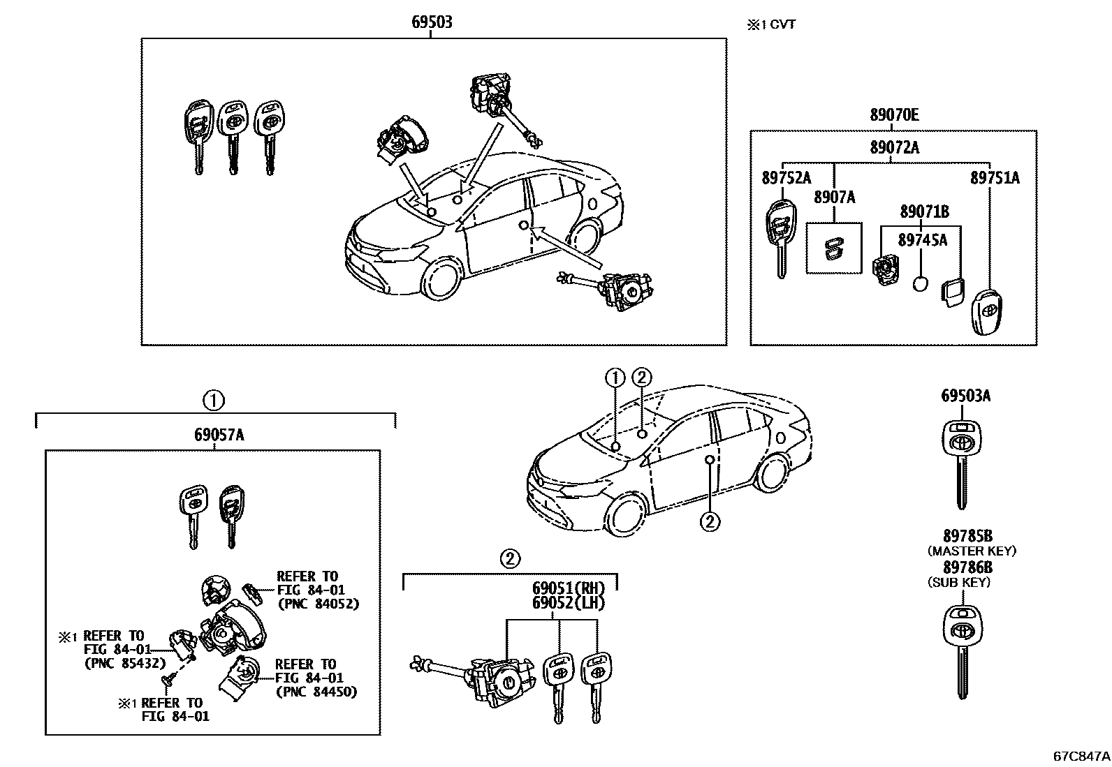Toyota YARIS 锁芯组件 EPC diagram — 67C847A