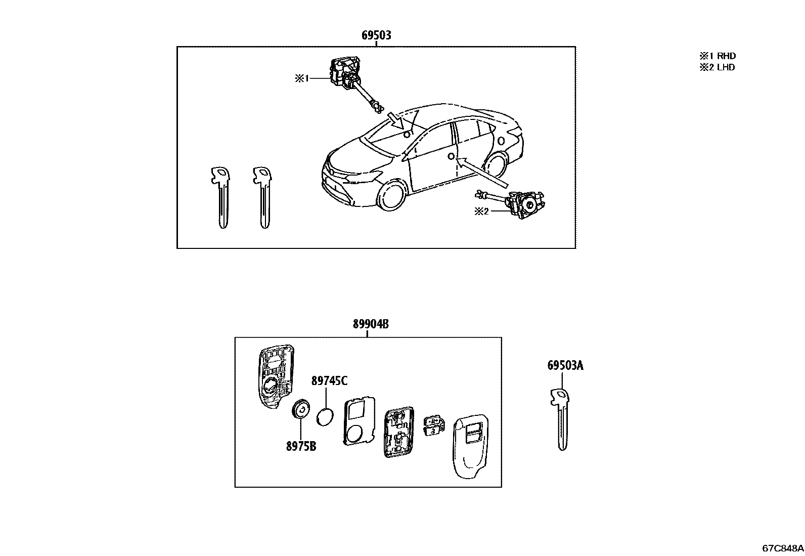 Toyota YARIS 锁芯组件 EPC diagram — 67C848A