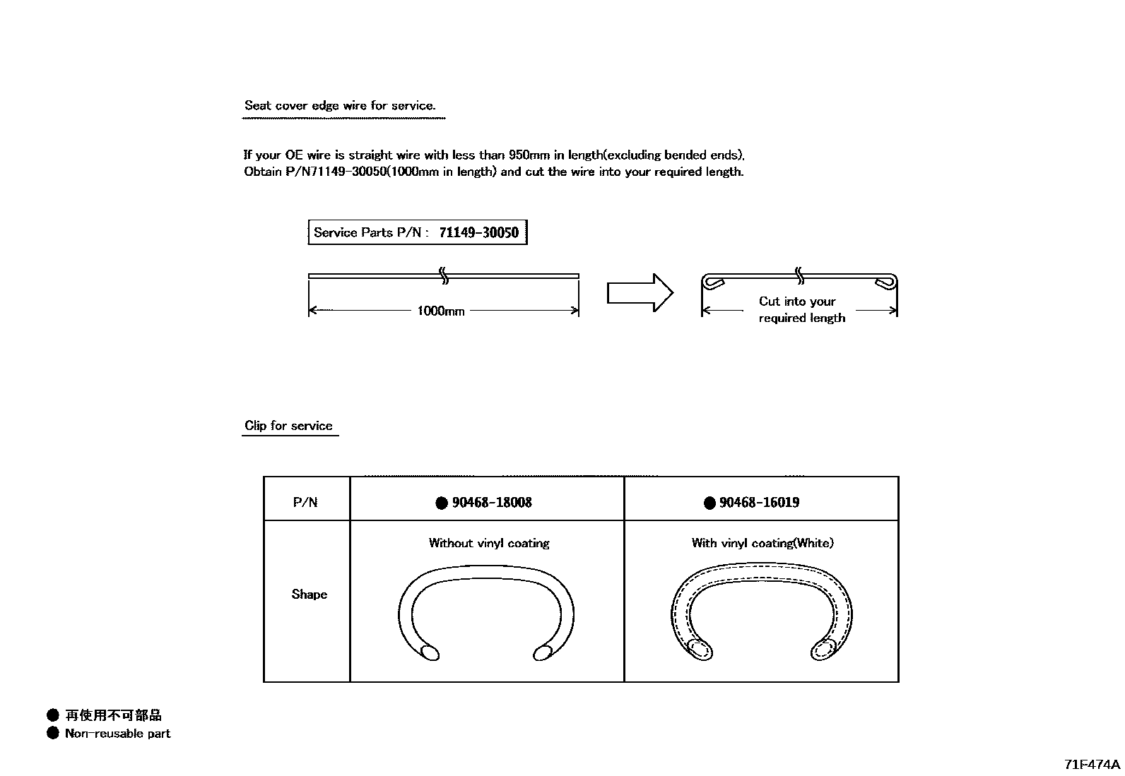 Toyota YARIS 前排座椅和座椅滑轨 EPC diagram — 71F474A