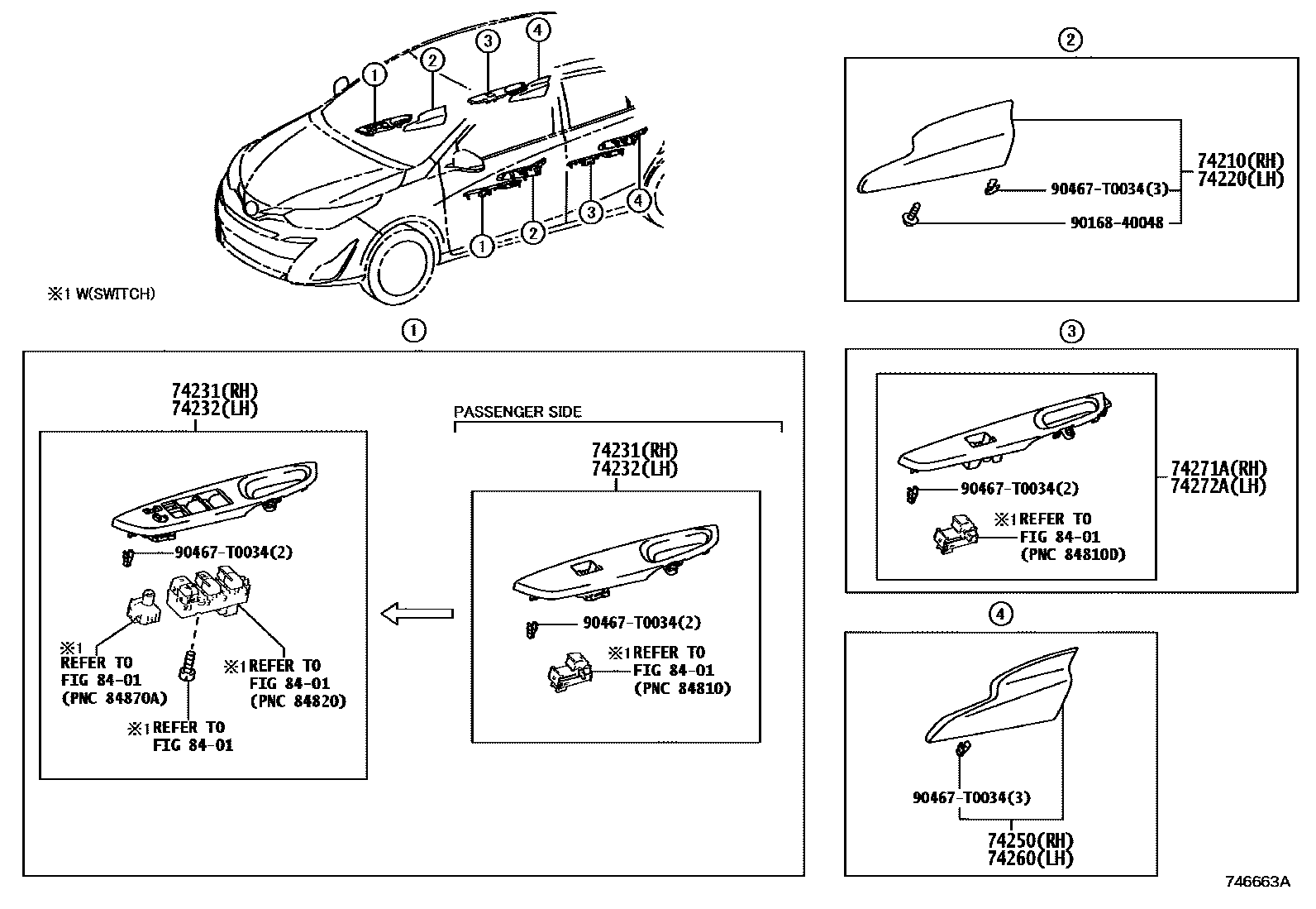 Toyota YARIS 扶手和遮阳板 EPC diagram — 746663A