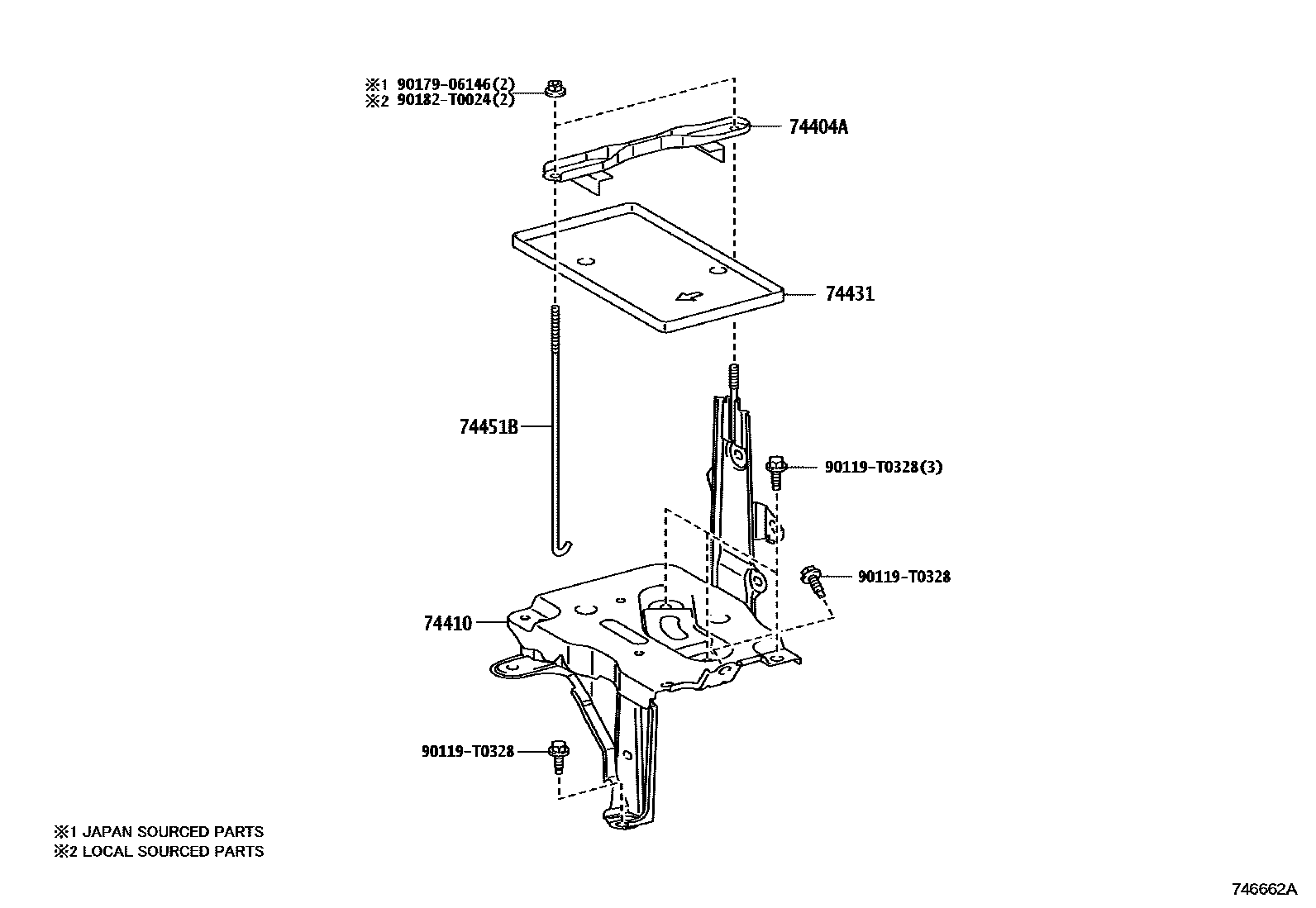 Toyota YARIS battery holder EPC diagram — 746662A