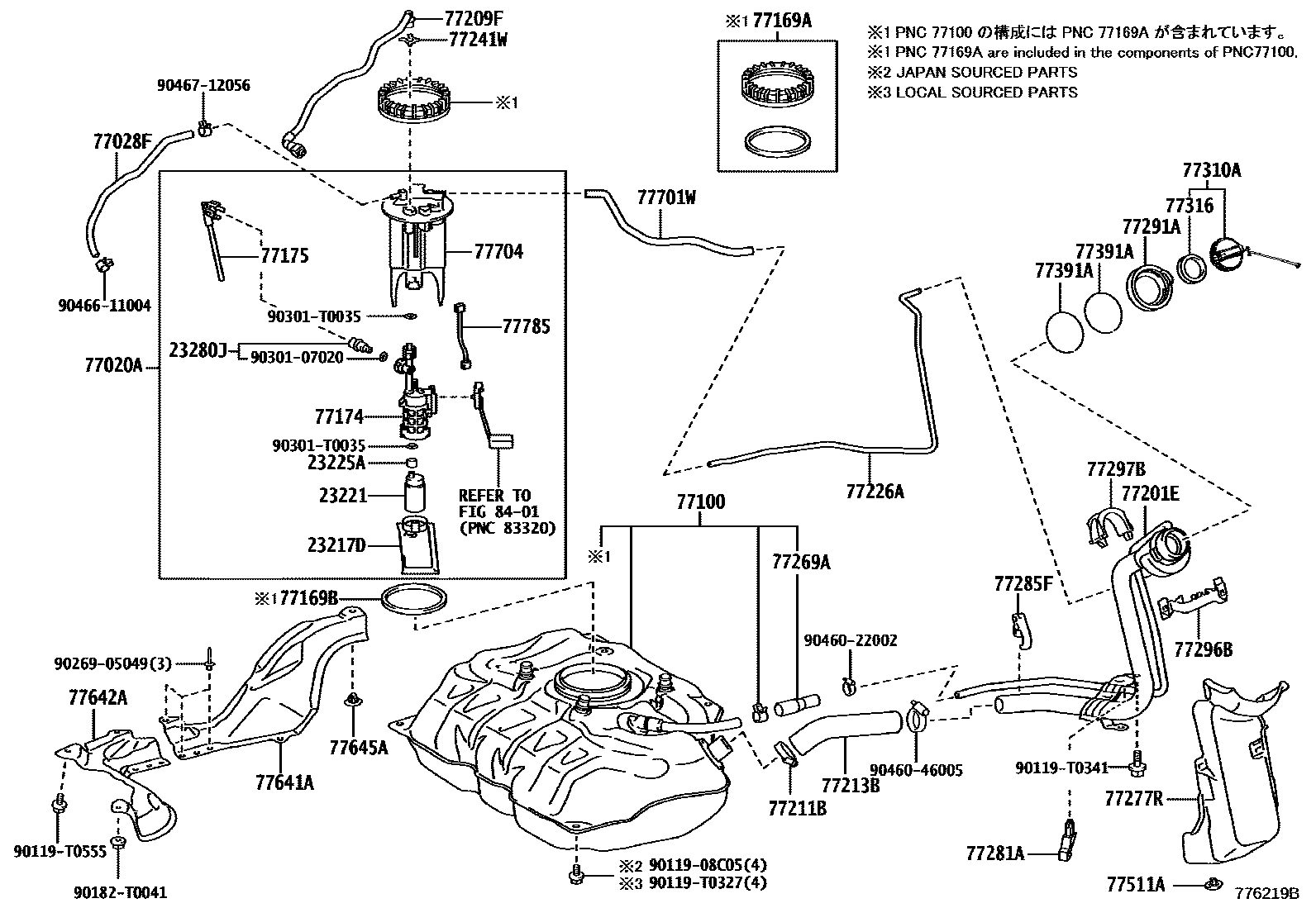 Toyota YARIS 燃油箱和燃油管 EPC diagram — 776219B