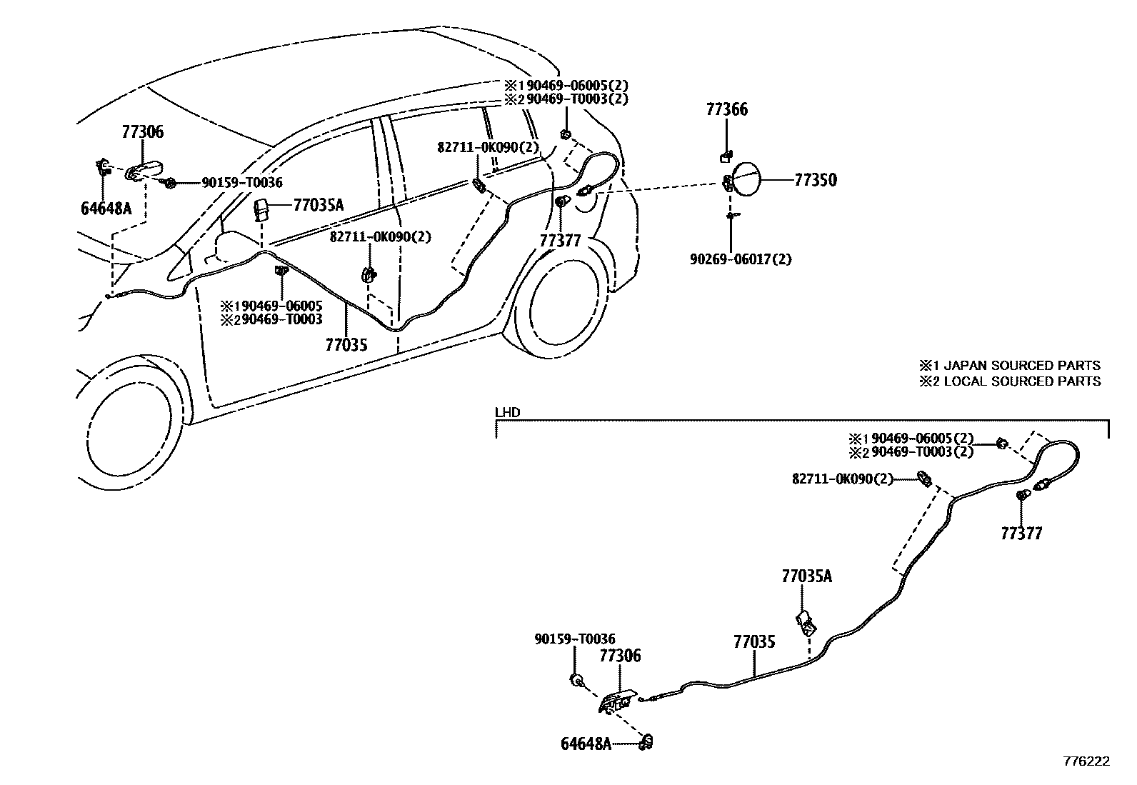 Toyota YARIS 燃油箱和燃油管 EPC diagram — 776222