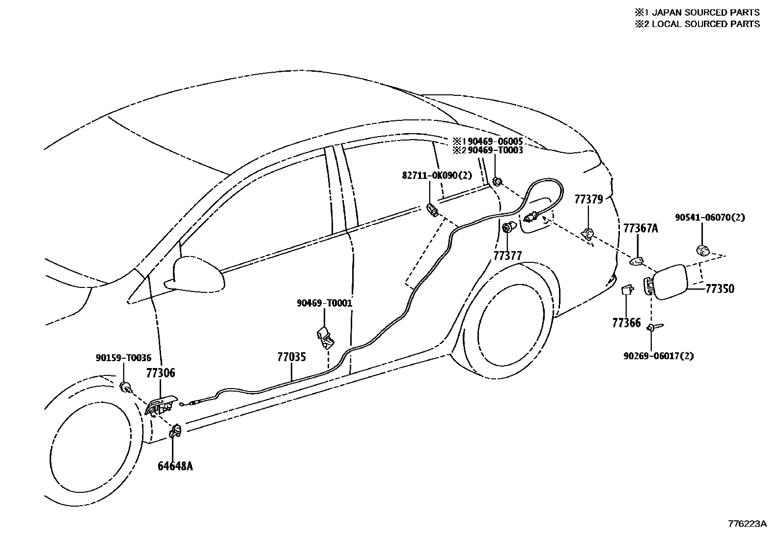 Toyota YARIS 燃油箱和燃油管 EPC diagram — 776223A