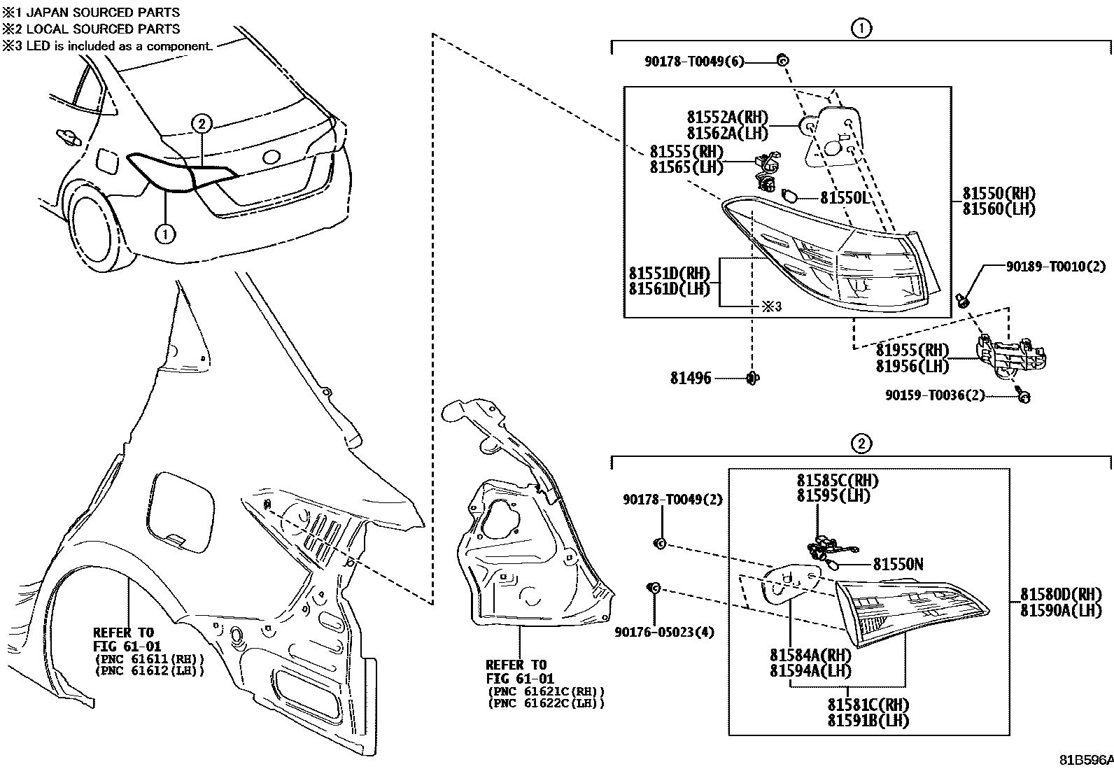 Toyota YARIS 后组合灯 EPC diagram — 81B596A