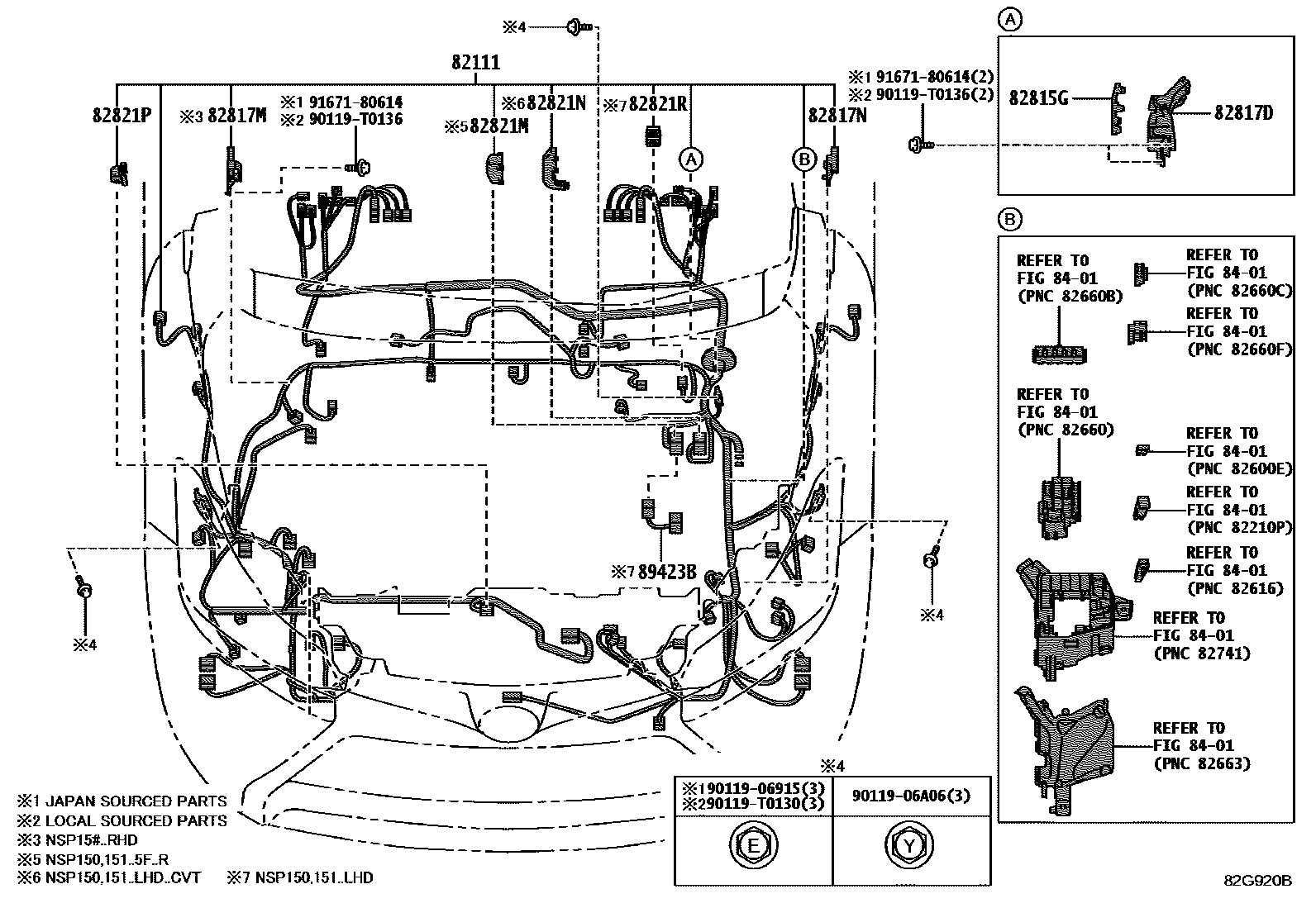Toyota YARIS 线束和卡夹 EPC diagram — 82G920B