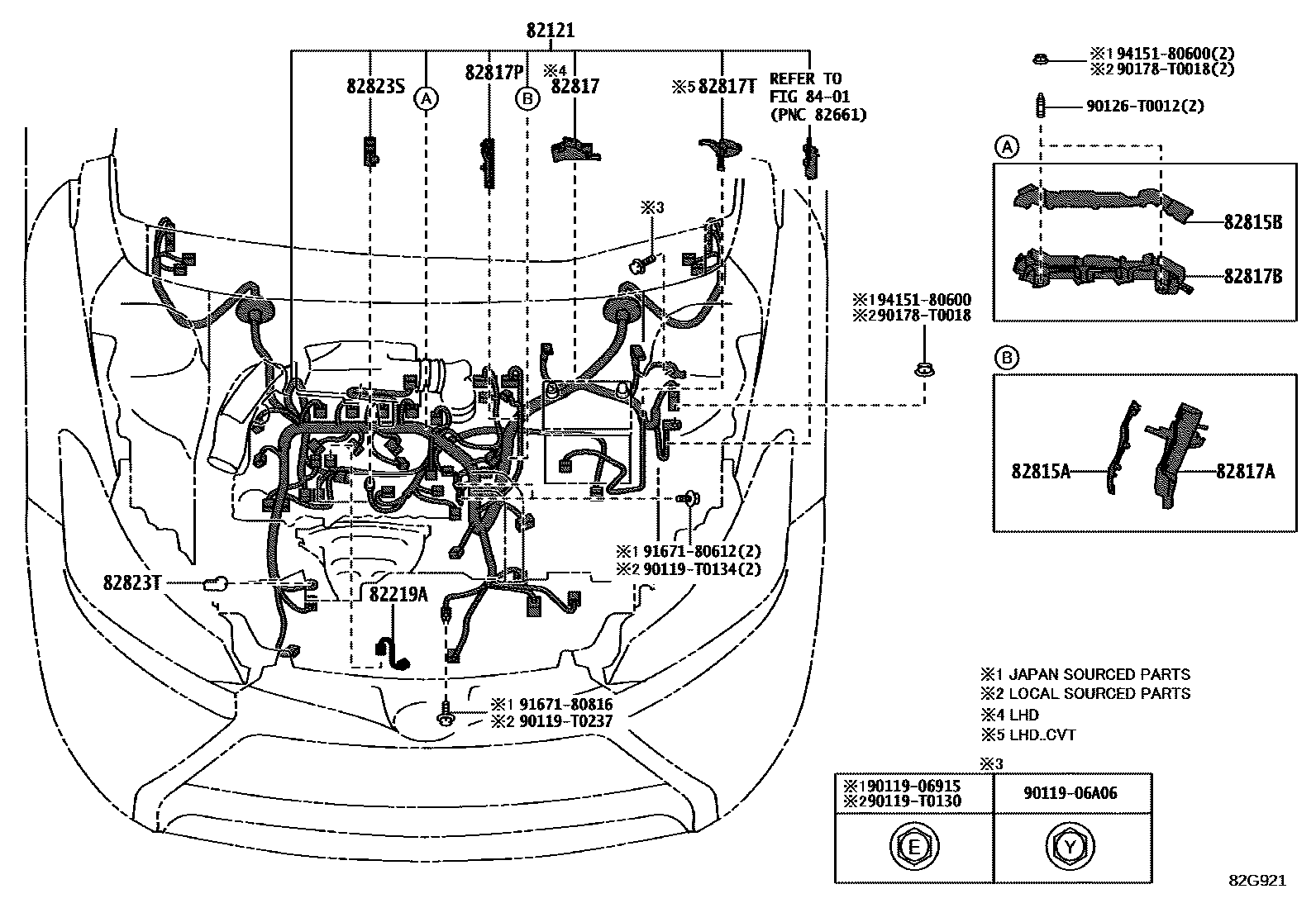 Toyota YARIS 线束和卡夹 EPC diagram — 82G921