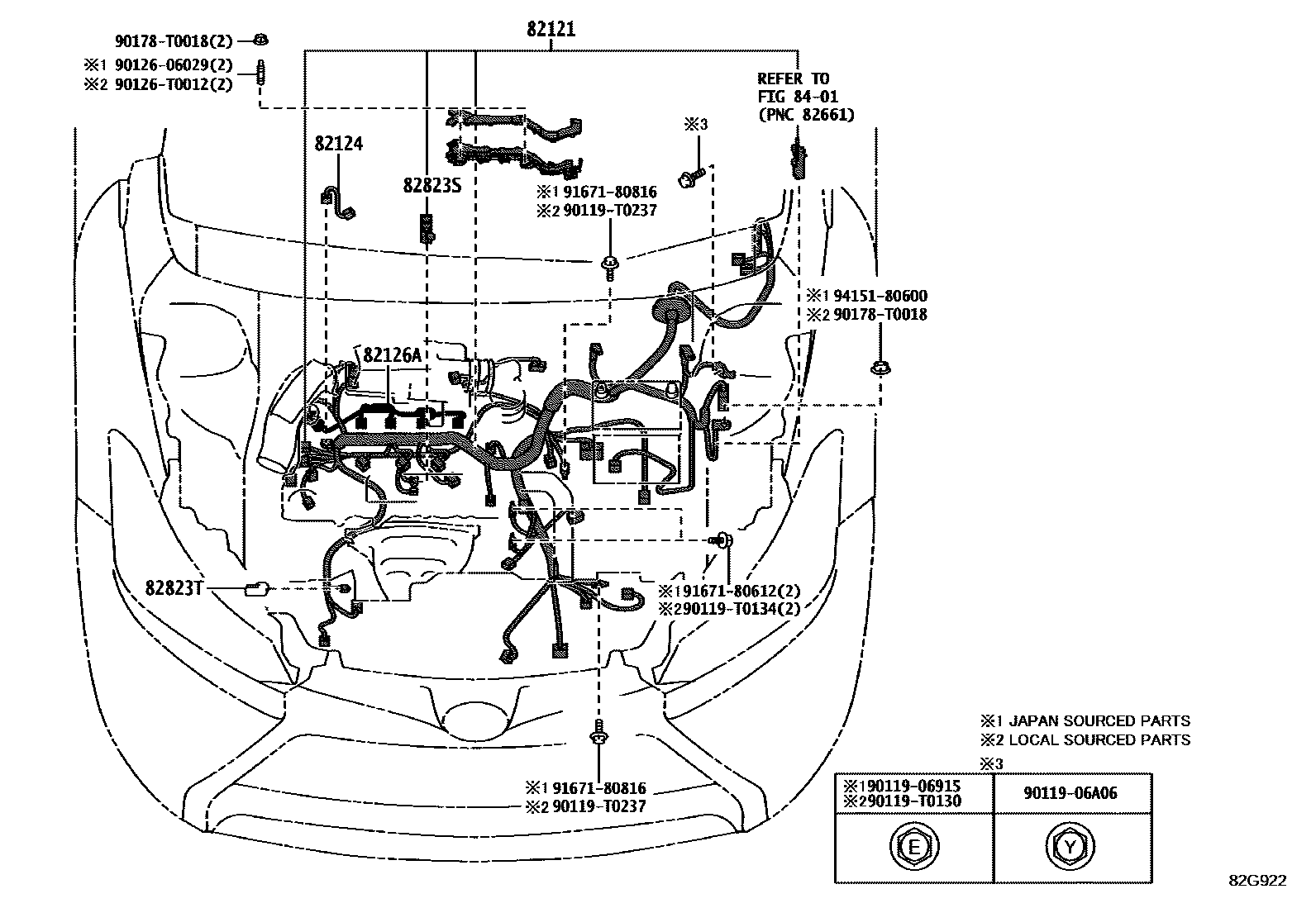 Toyota YARIS 线束和卡夹 EPC diagram — 82G922