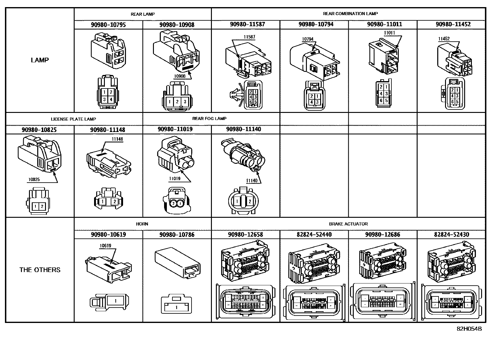 Toyota YARIS 线束和卡夹 EPC diagram — 82H054B