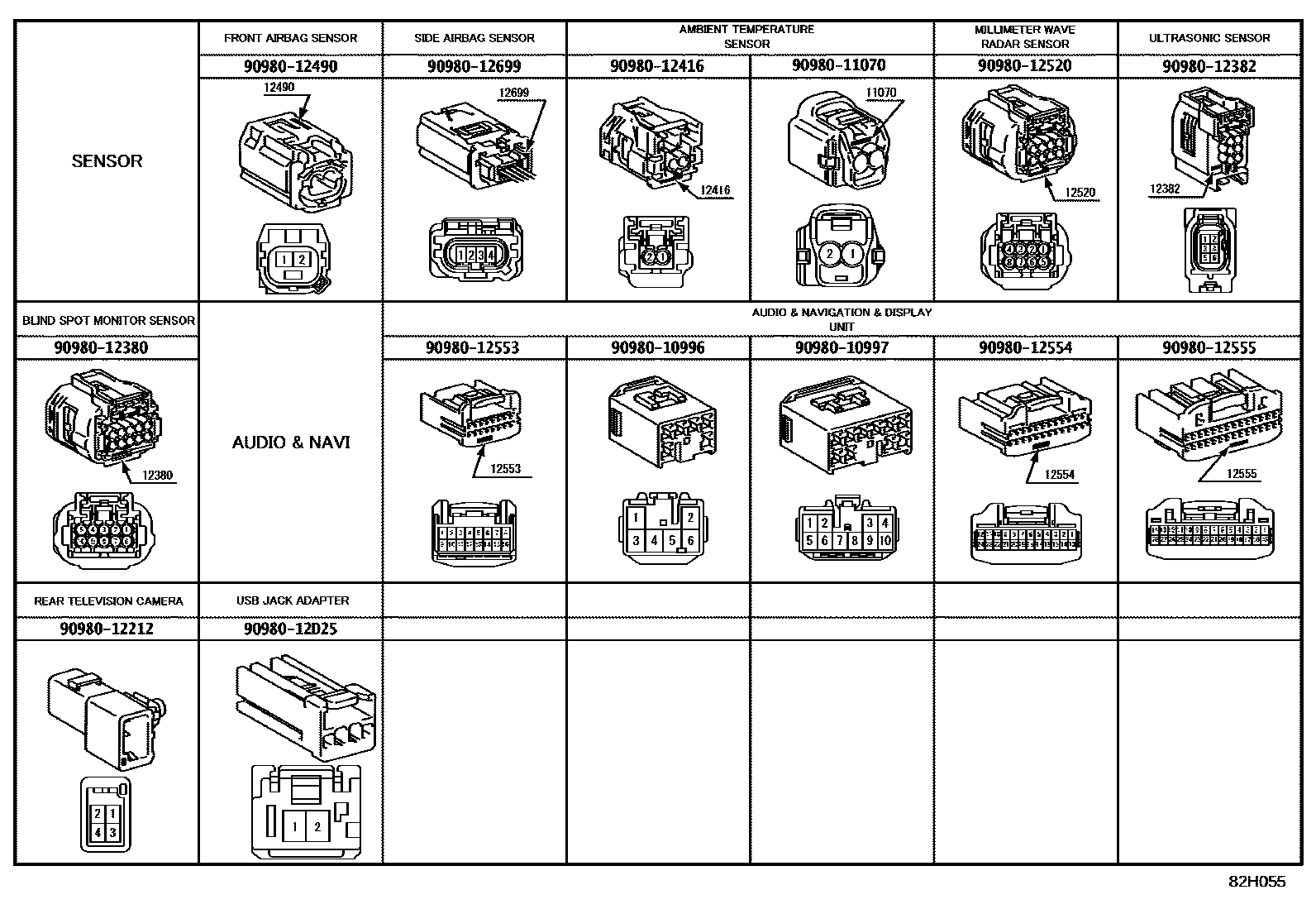 Toyota YARIS 线束和卡夹 EPC diagram — 82H055