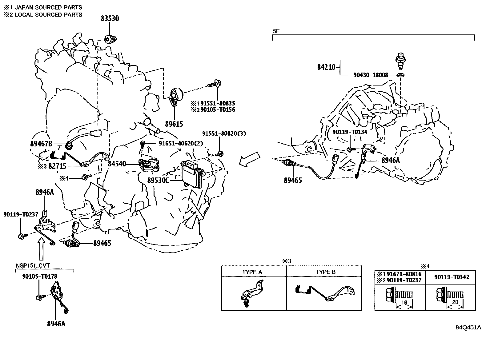 Toyota YARIS 开关和继电器和ECU EPC diagram — 84Q451A