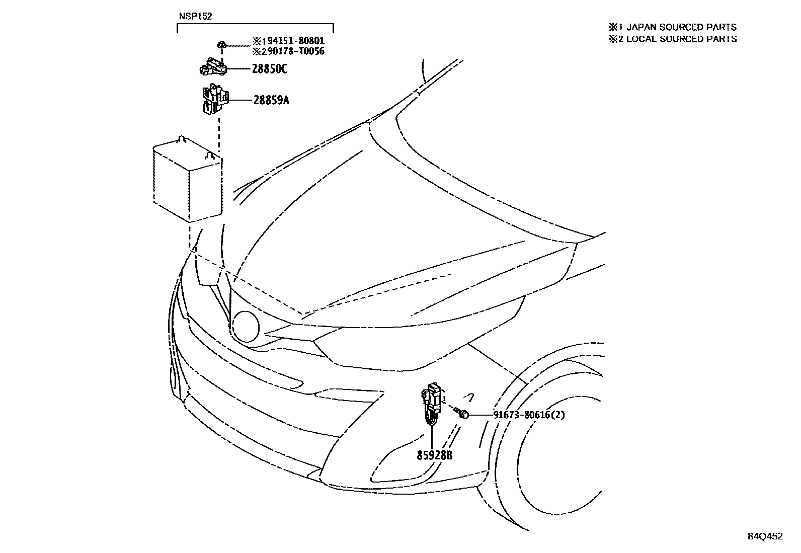 Toyota YARIS 开关和继电器和ECU EPC diagram — 84Q452