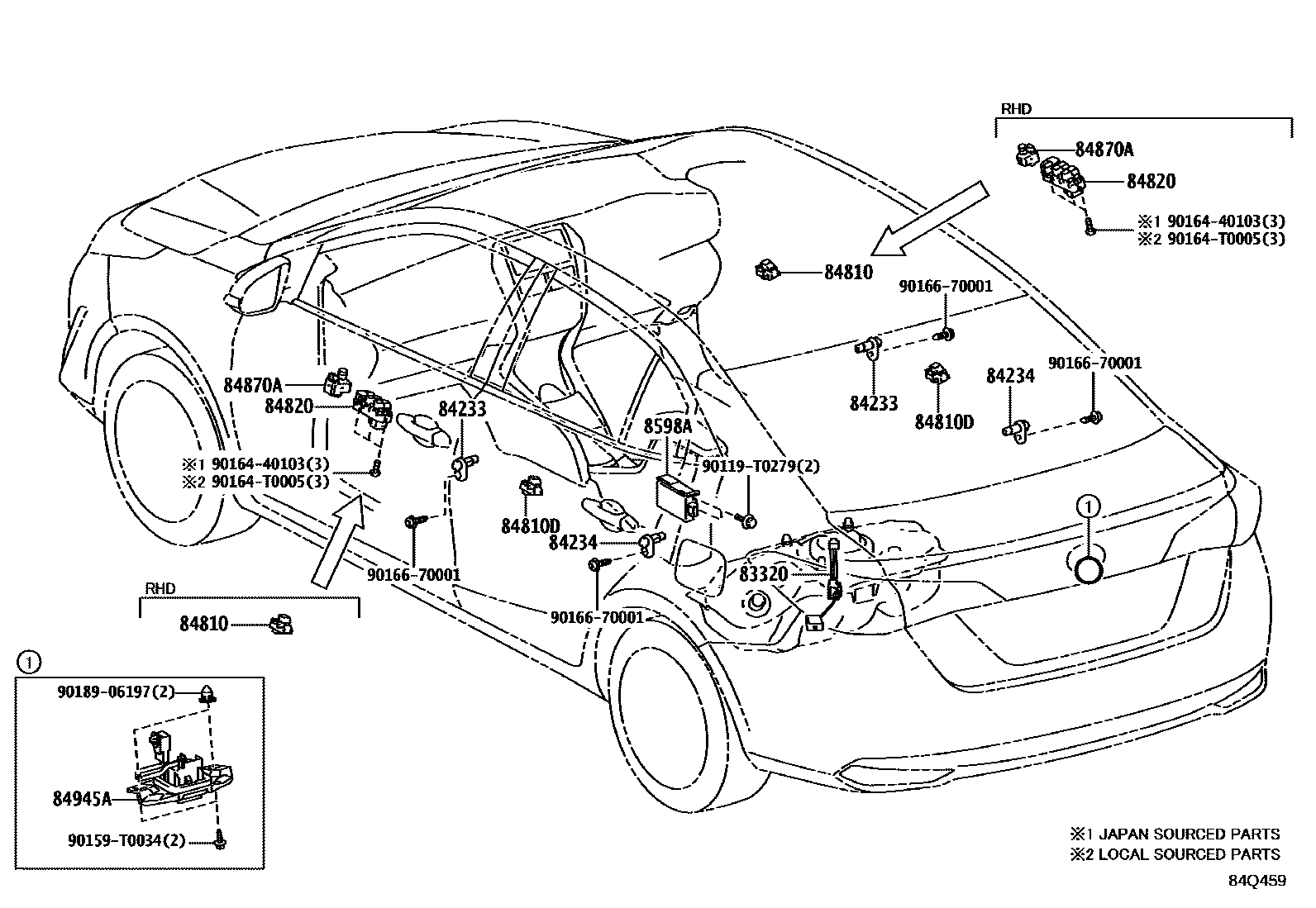 Toyota YARIS 开关和继电器和ECU EPC diagram — 84Q459
