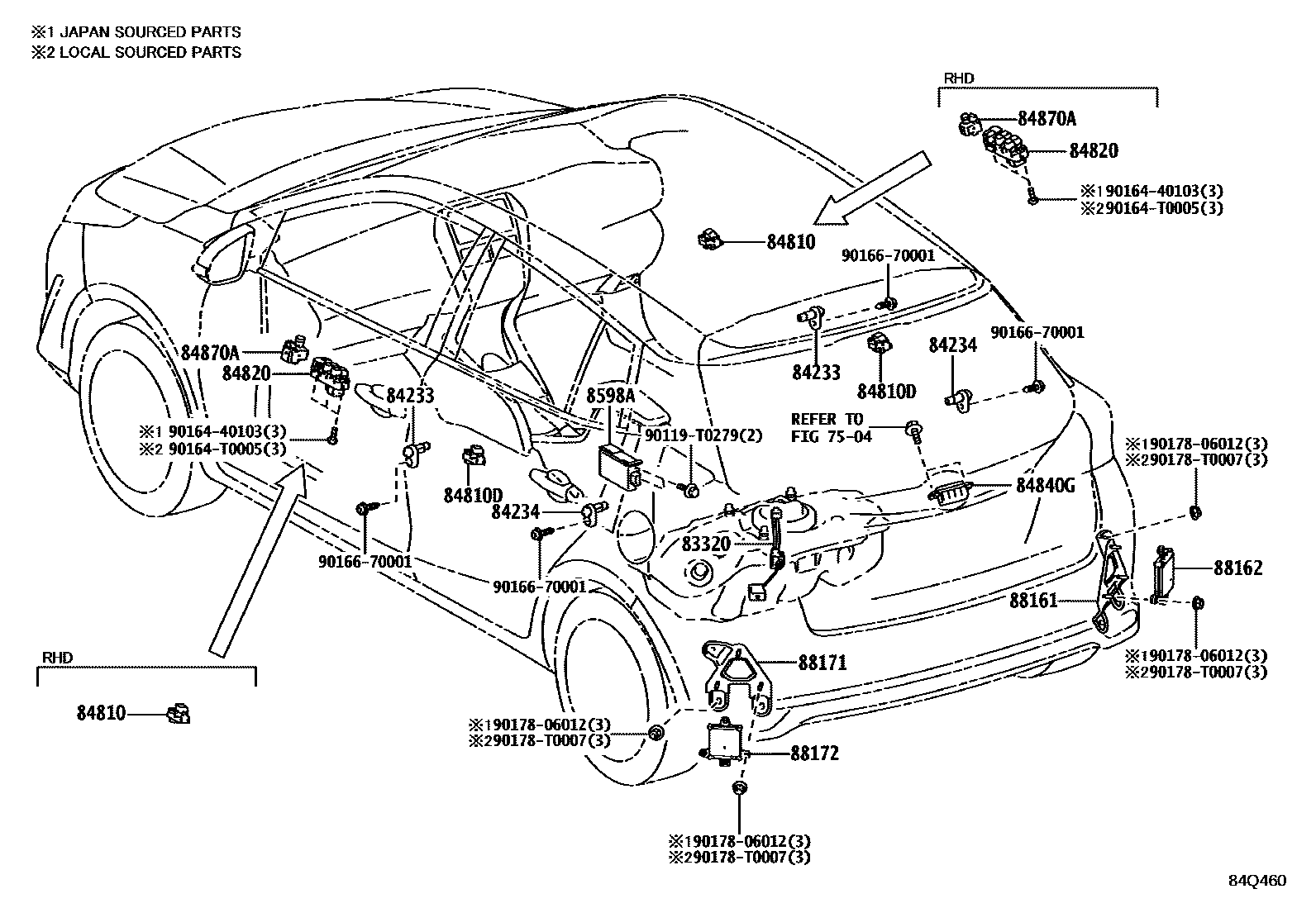 Toyota YARIS 开关和继电器和ECU EPC diagram — 84Q460