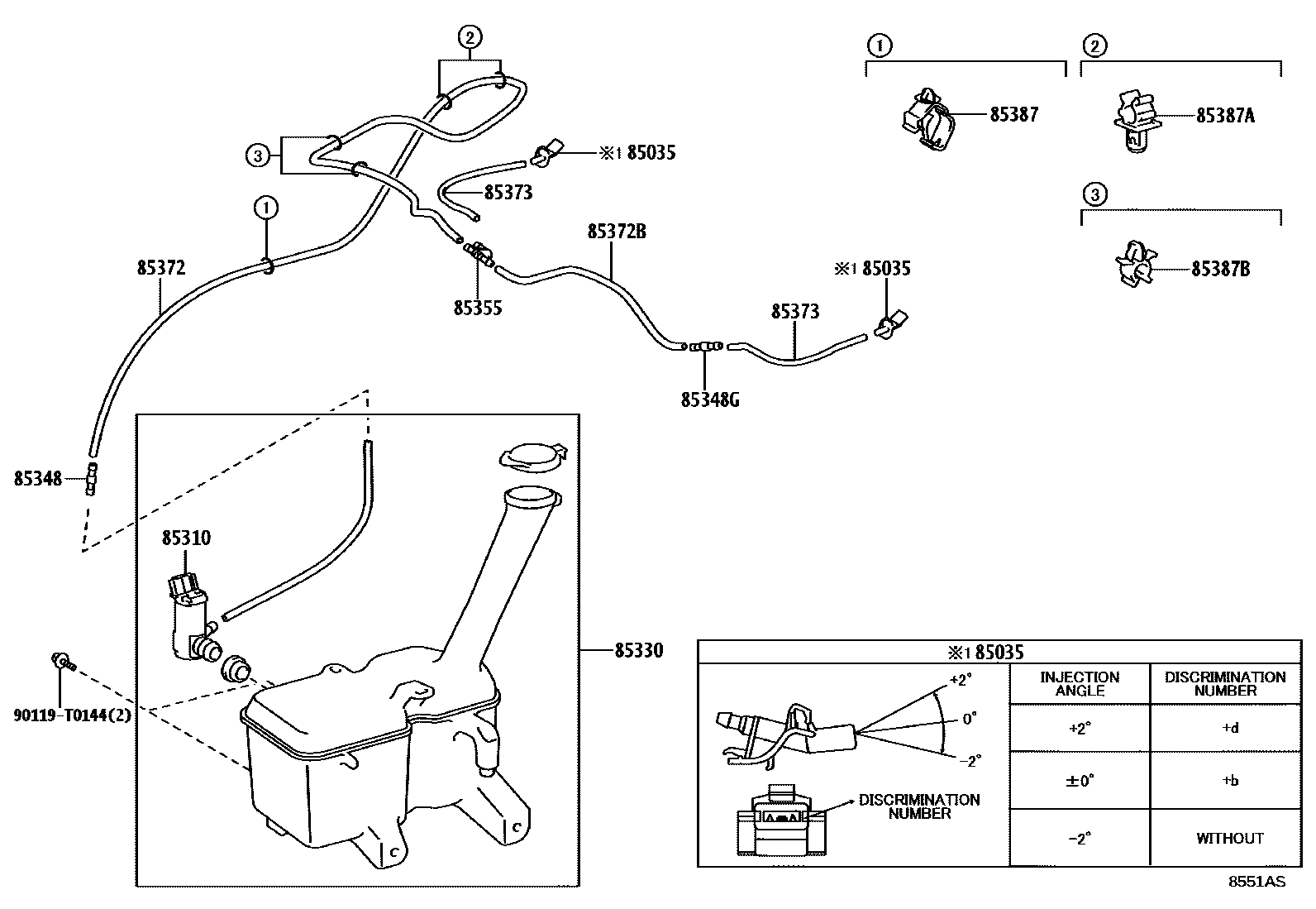 Toyota YARIS 挡风玻璃清洗器 EPC diagram — 8551AS