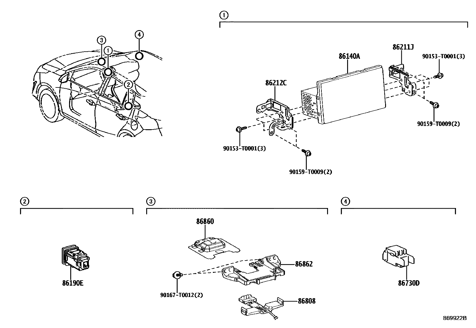 Toyota YARIS 导航和前监视器显示屏 EPC diagram — 869922B