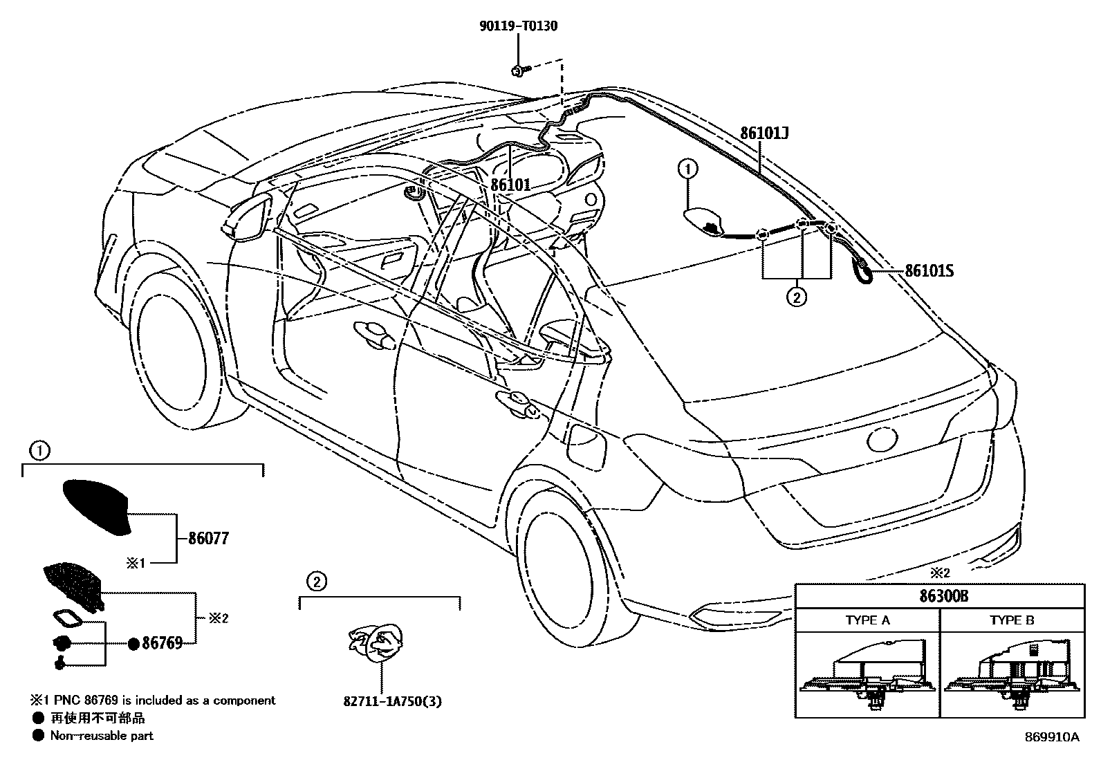 Toyota YARIS antenna EPC diagram — 869910A