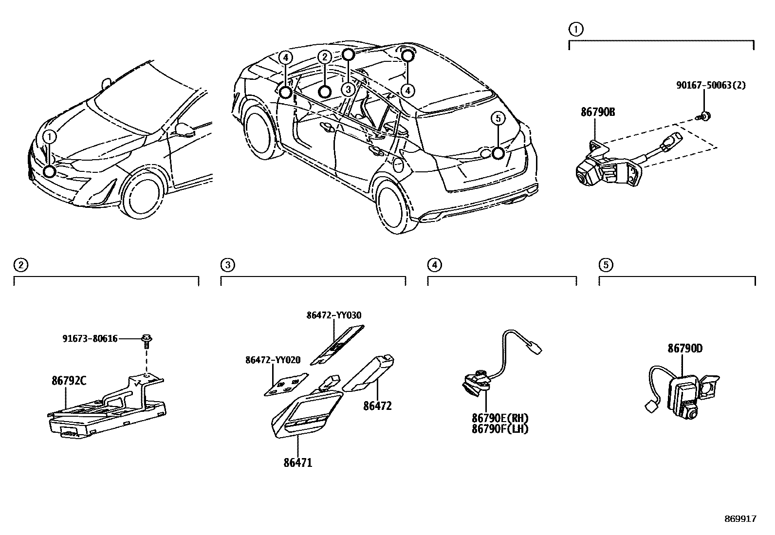 Toyota YARIS 倒车影像和摄像头 EPC diagram — 869917