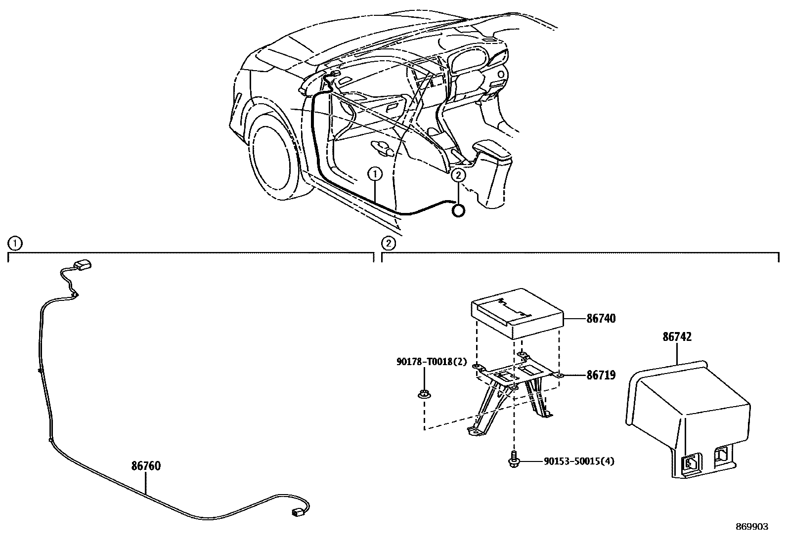 Toyota YARIS 车载电话和呼救装置 EPC diagram — 869903